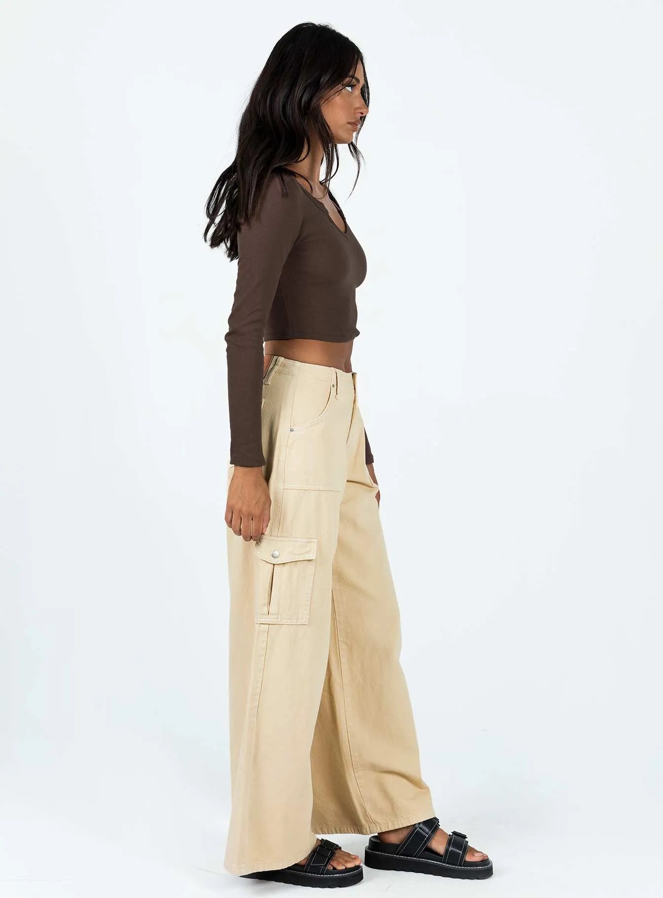 Adrianne Wide Leg Cargo Jeans Stone