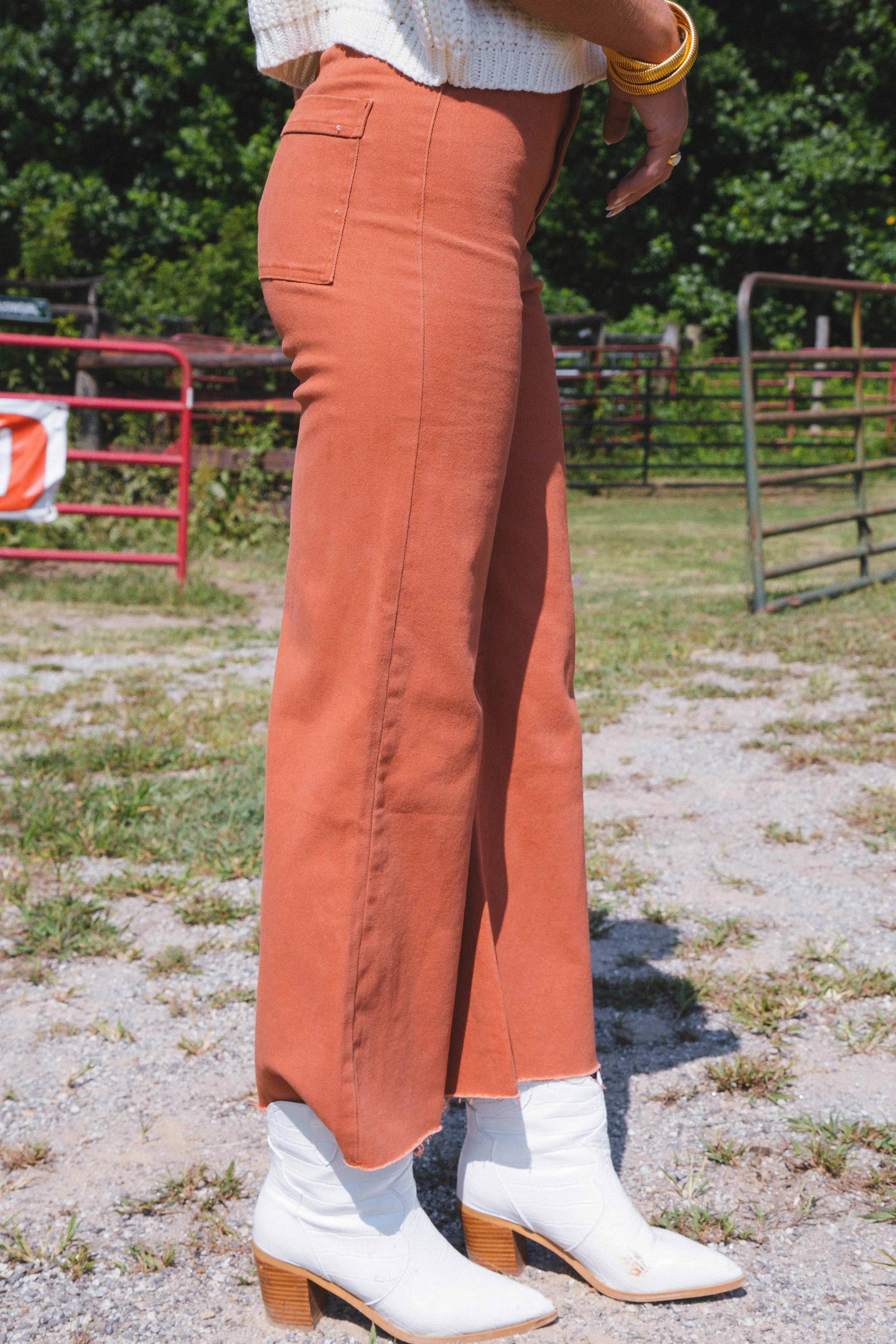 Aria High Rise Wide Leg Pants, Rust