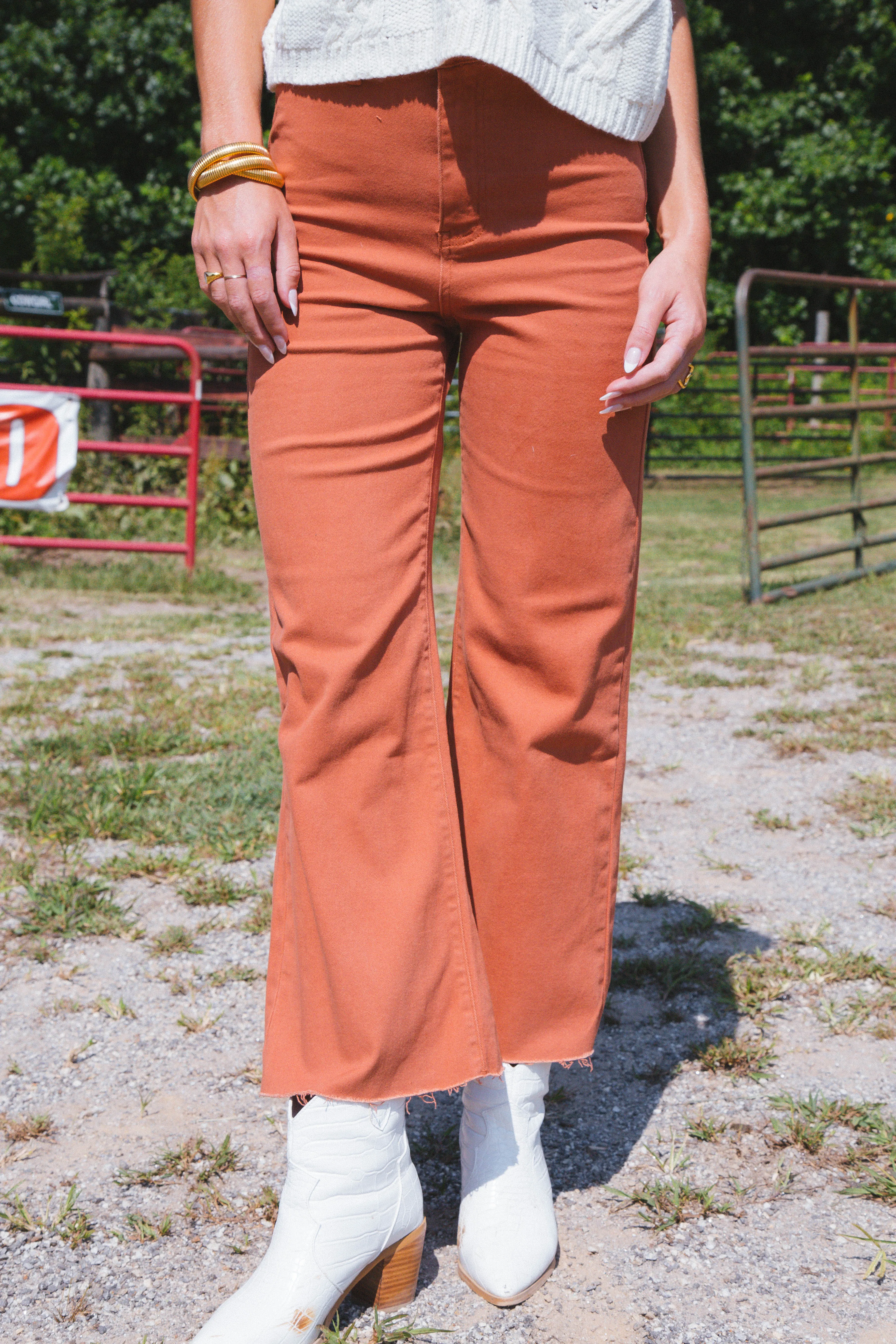 Aria High Rise Wide Leg Pants, Rust