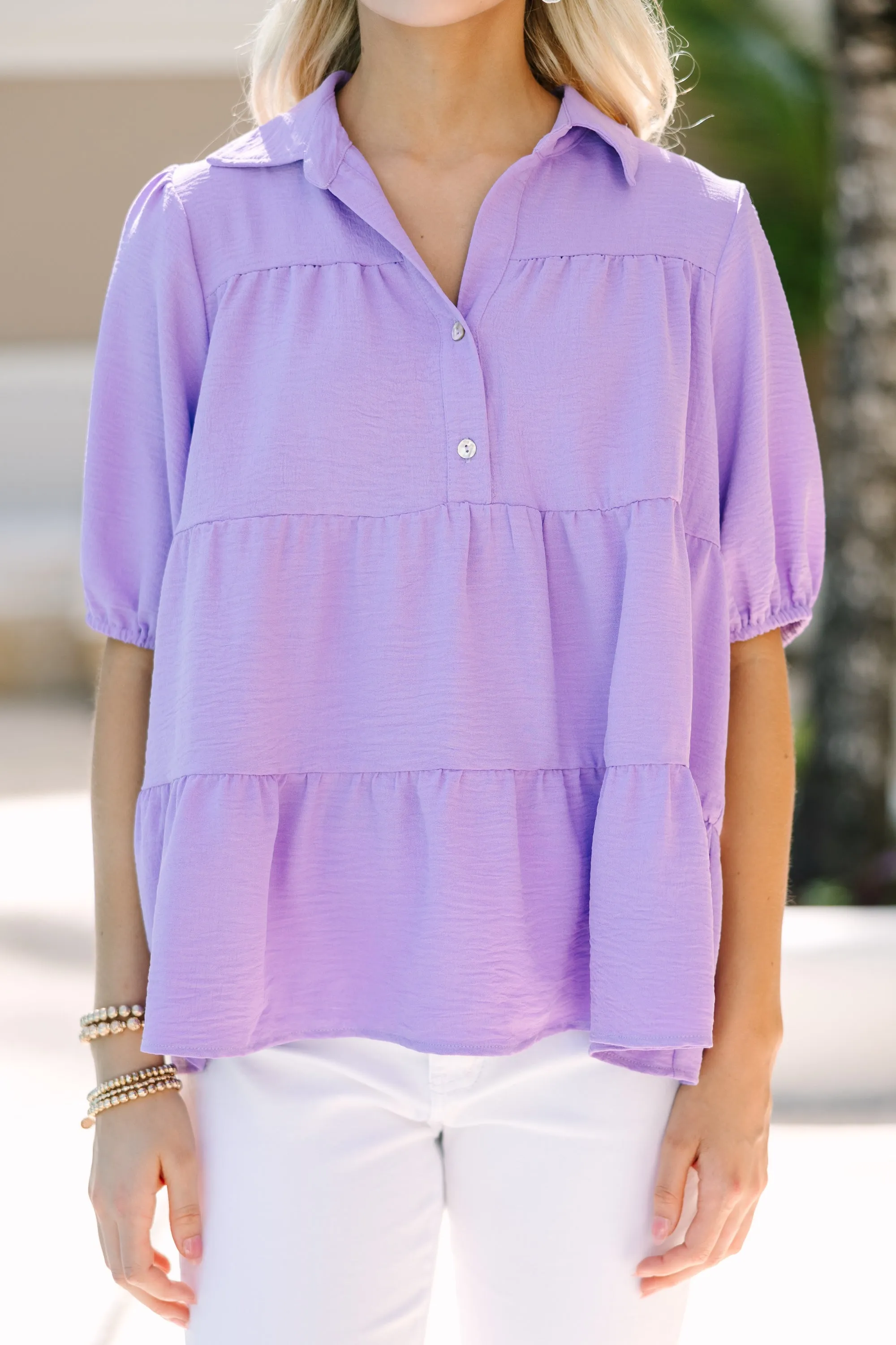 Beyond Compare Lavender Purple Tiered Blouse