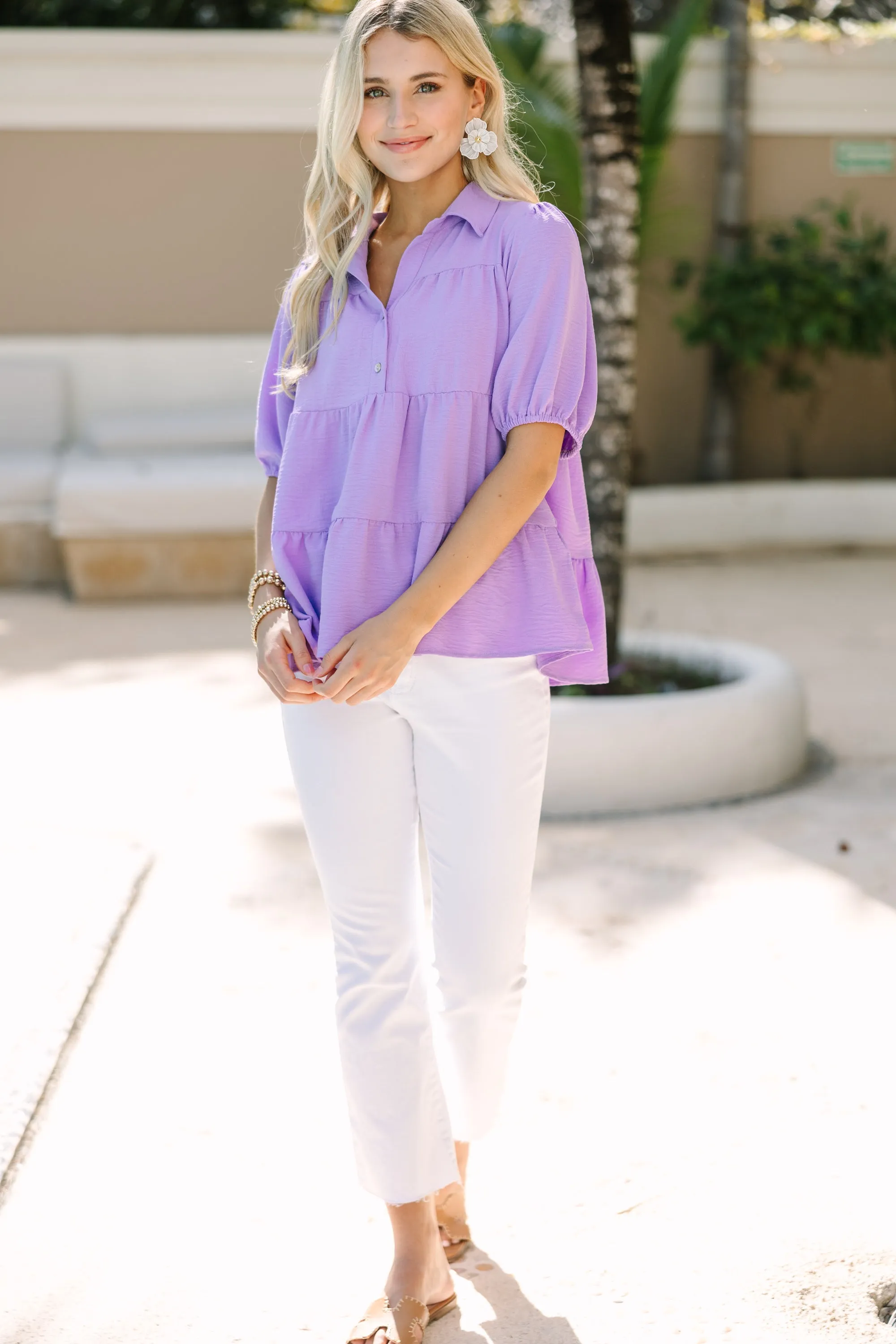 Beyond Compare Lavender Purple Tiered Blouse