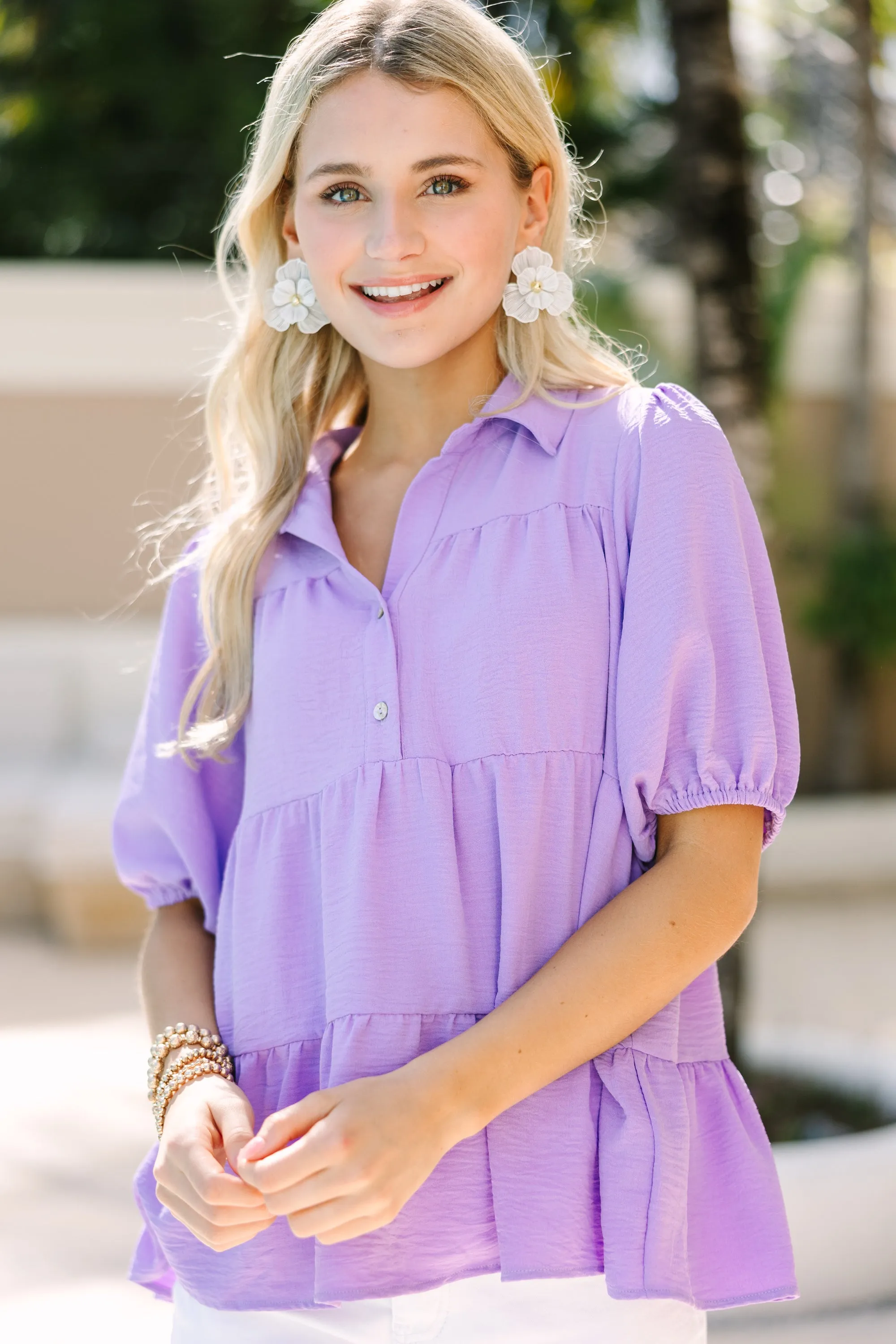 Beyond Compare Lavender Purple Tiered Blouse