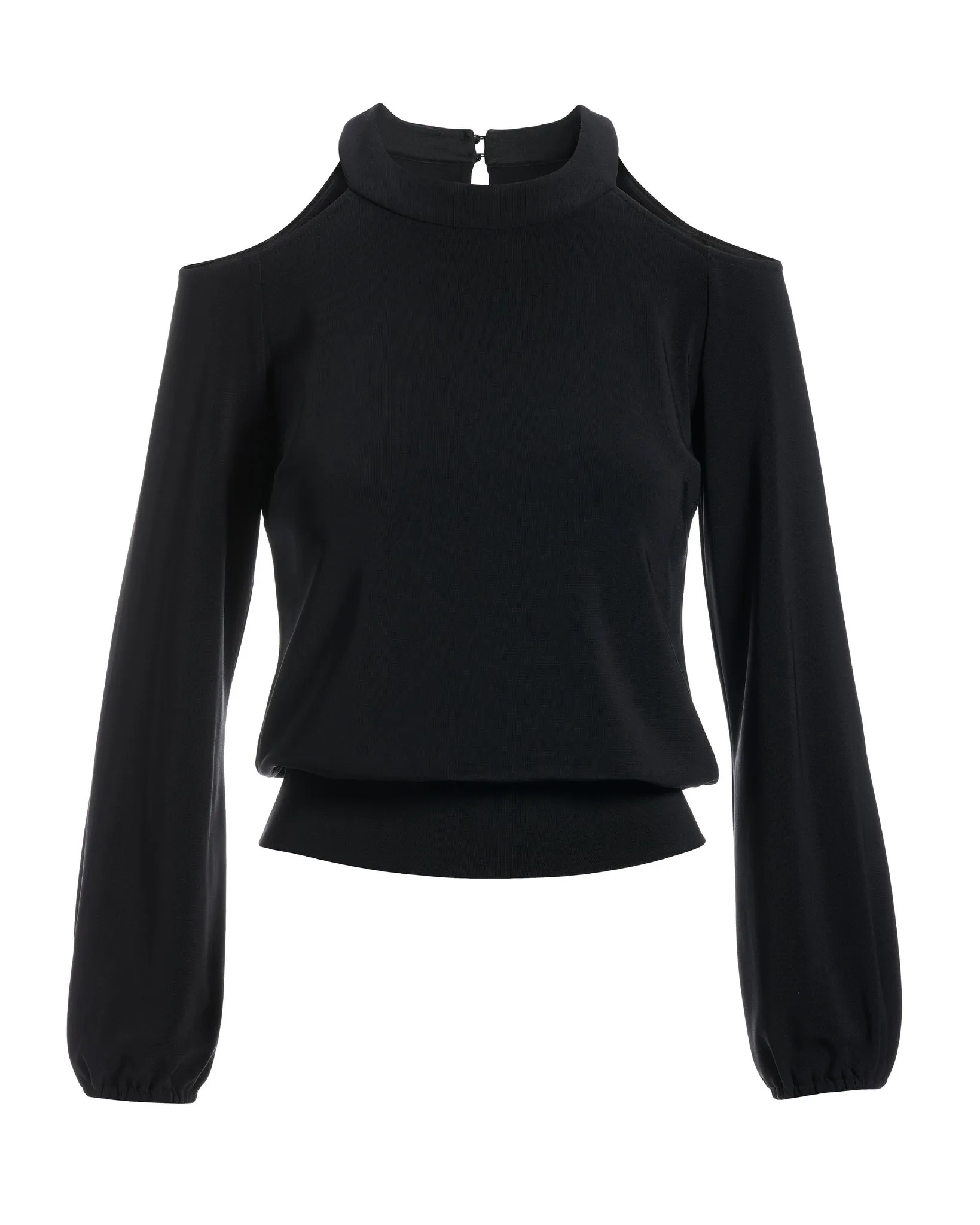 Beyond Travel Cold Shoulder Long Sleeve Blouson Top Jet Black