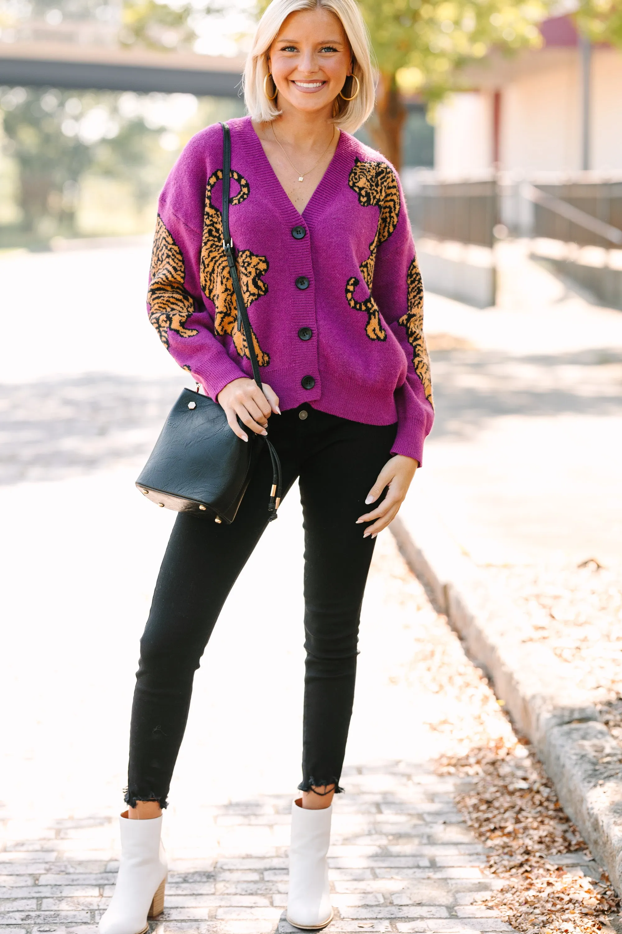 Born To Be Wild Plum Purple Tiger Cardigan