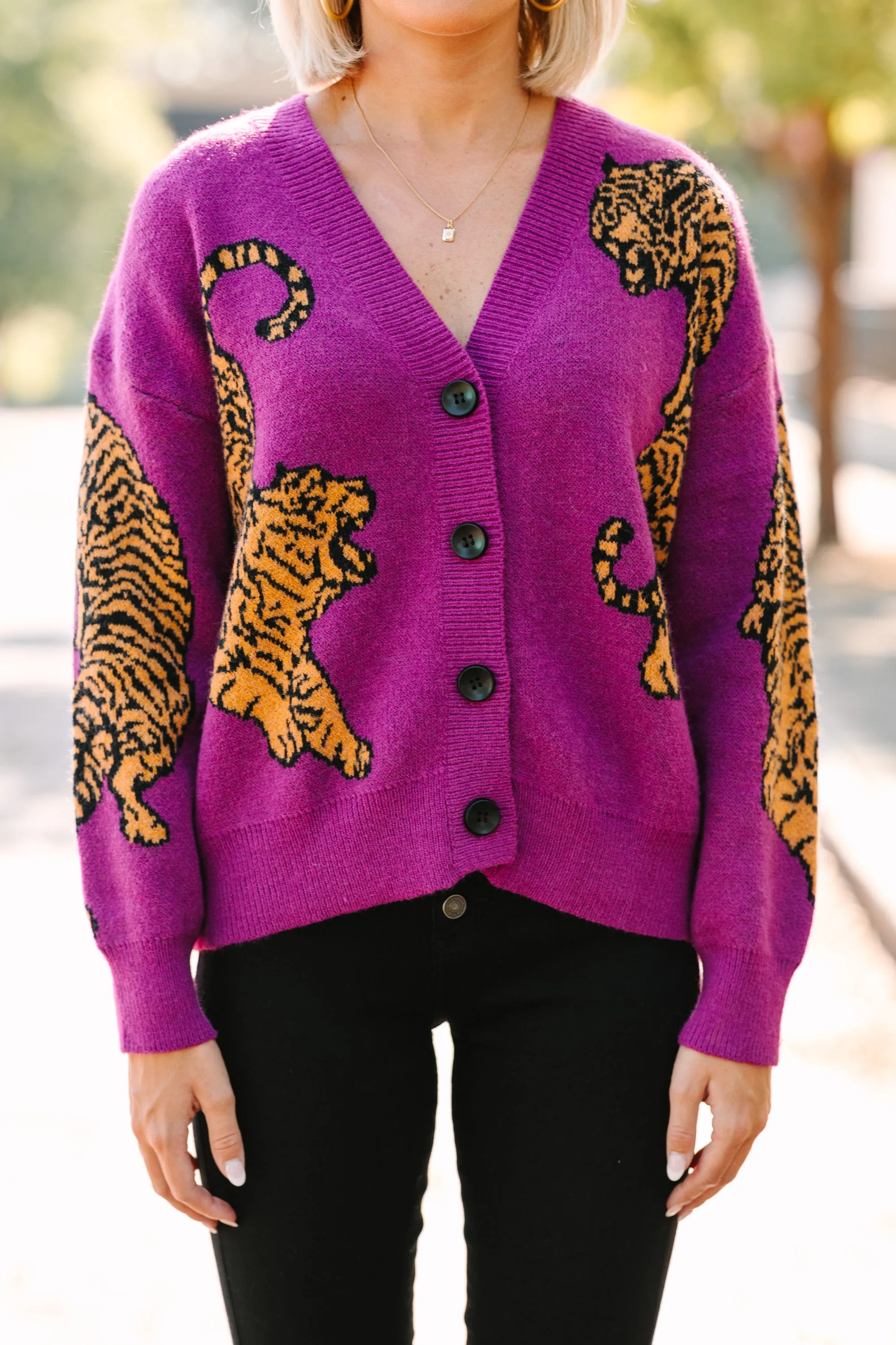 Born To Be Wild Plum Purple Tiger Cardigan