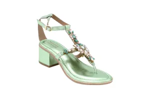 BOTTEGA Mint Green Metallic embellished Block Heel Sandal