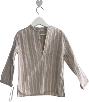 Chic Collection Beige Striped Half Button Down Top 4 Years