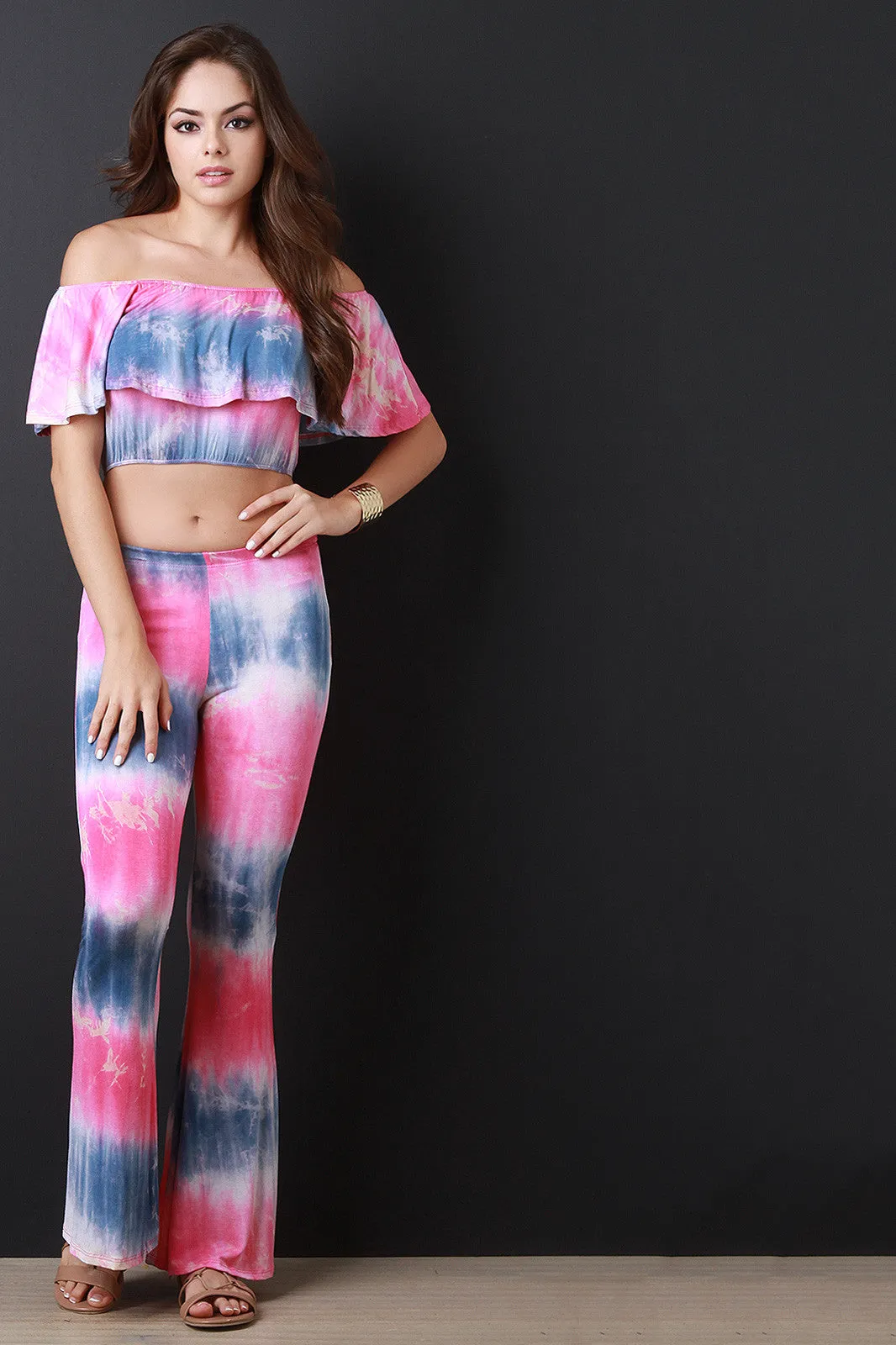 Colorblock Tie Dye Print Flare Pants