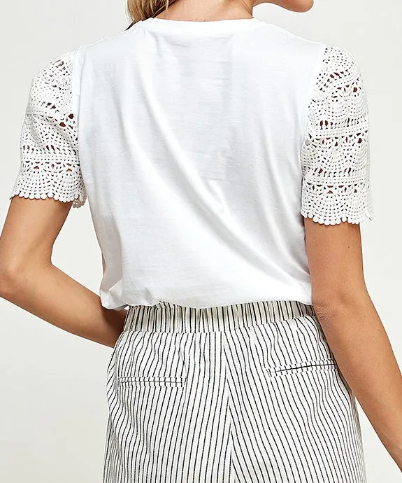 Crochet Sleeve Top - Off White