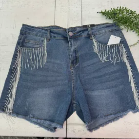 Curve - Shinestar - Bejeweled Fringe Denim Jean Shorts