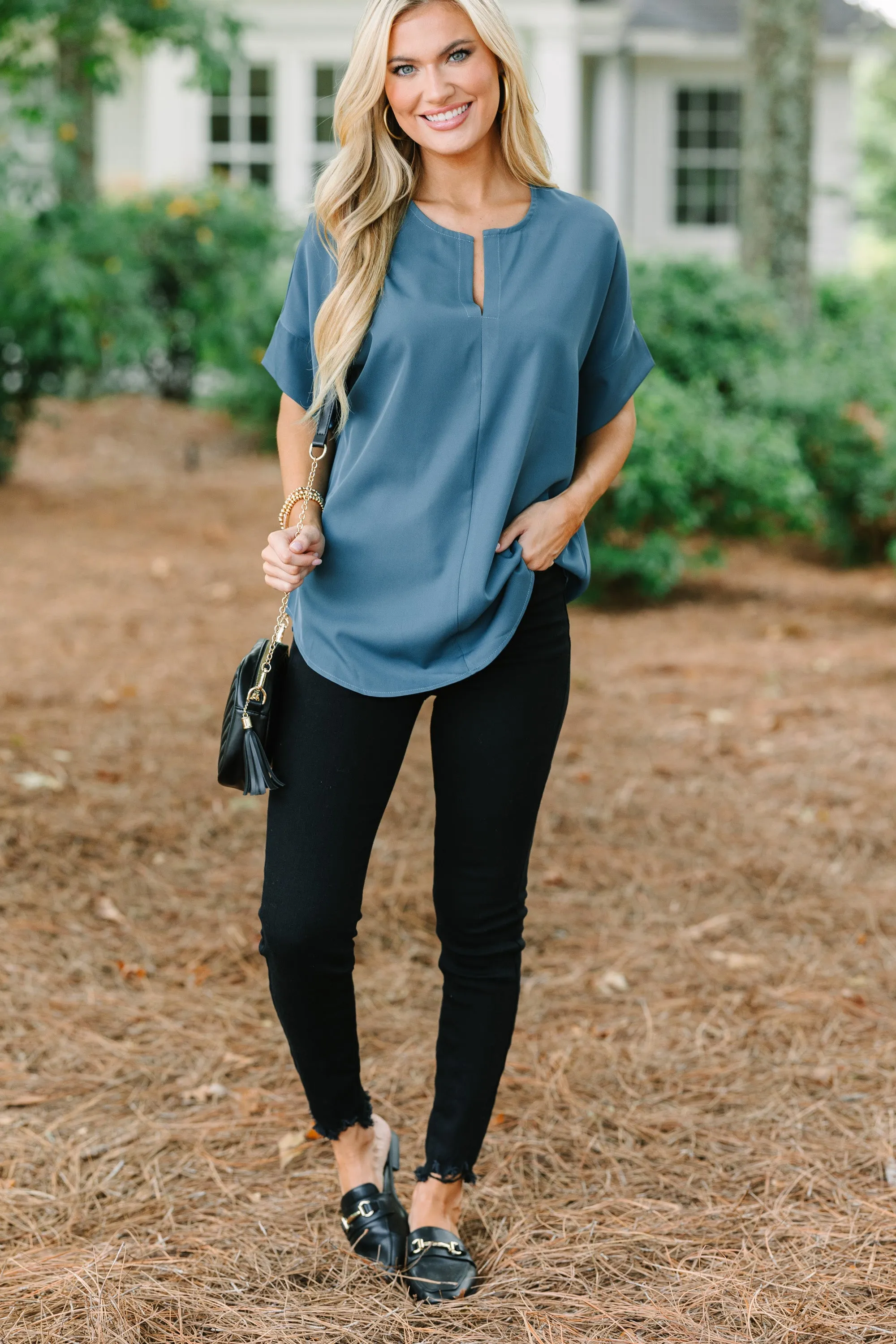 Don't Let Me Down Deep Green V-Neck Top