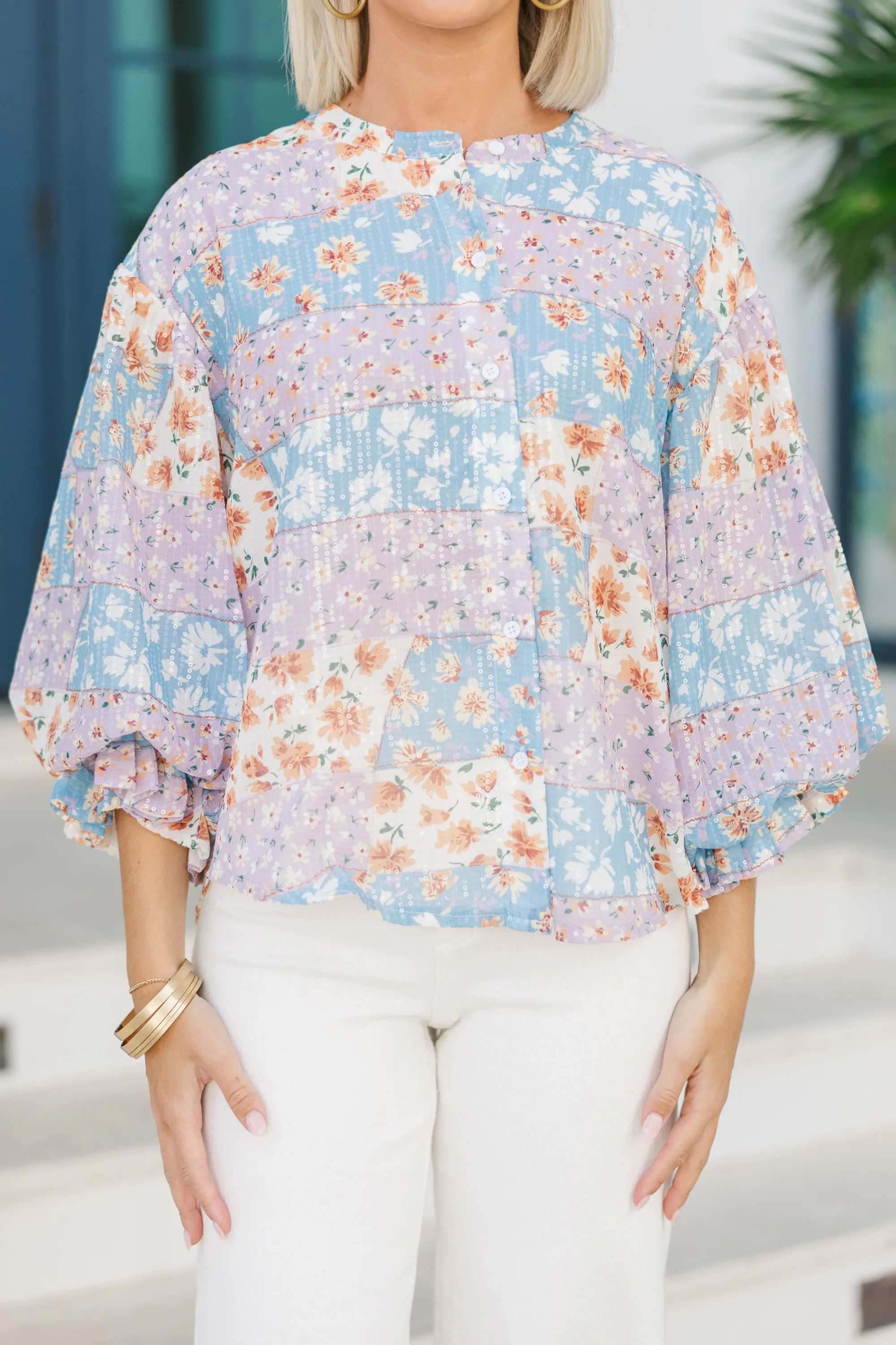 Fate: Making The Best Light Blue Ditsy Floral Blouse