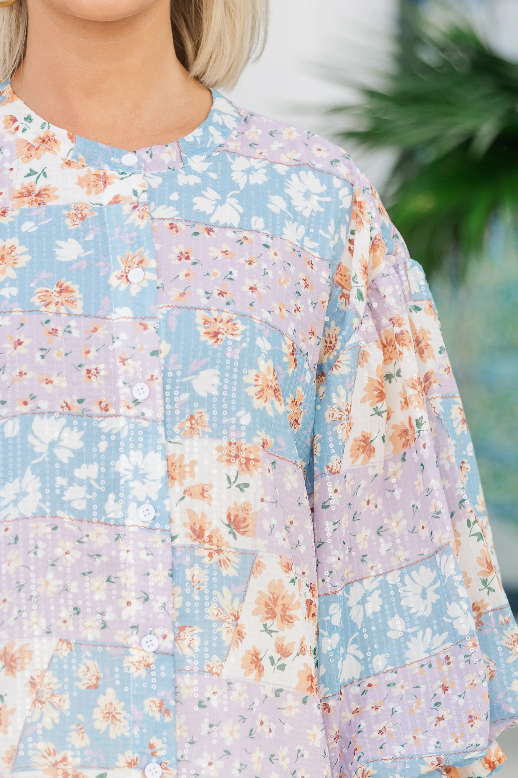 Fate: Making The Best Light Blue Ditsy Floral Blouse