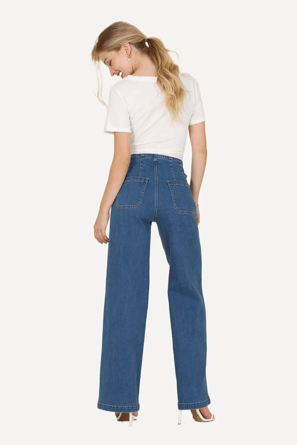 Flared High Waist Pin Tuck Jeans