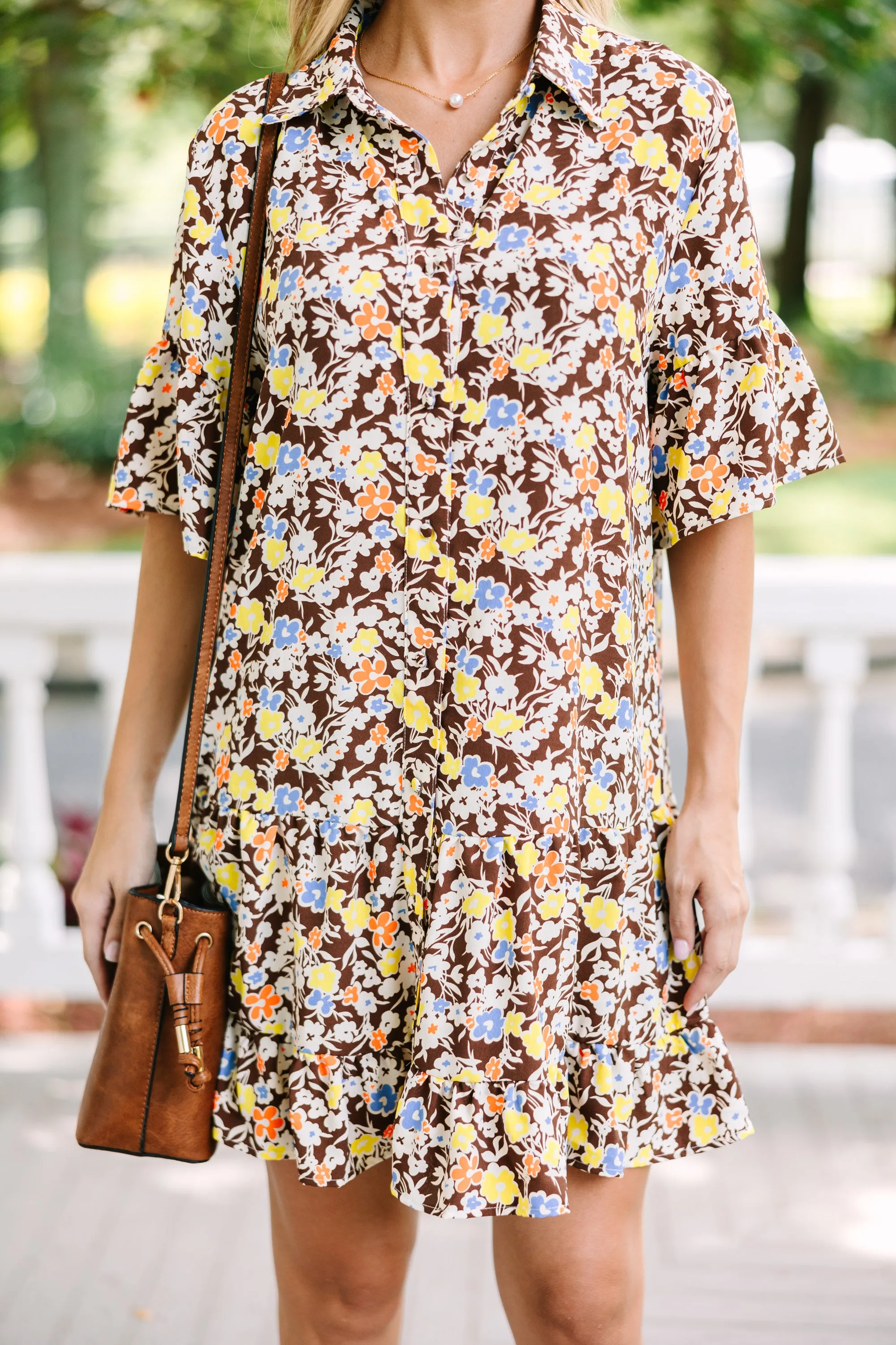 Get What You Need Brown Ditsy Floral Dress