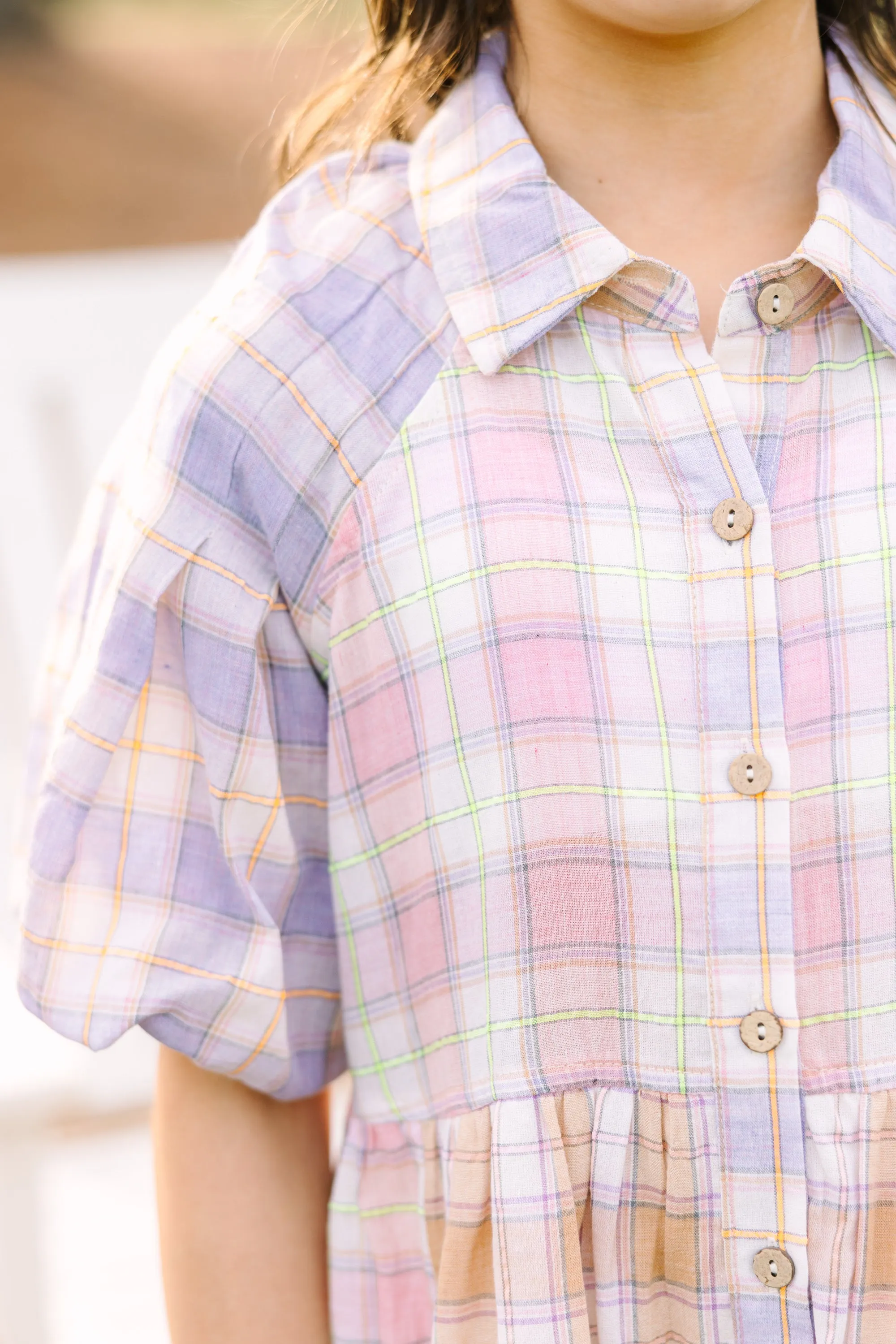 Girls: Happy Place Lavender Purple Plaid Dress