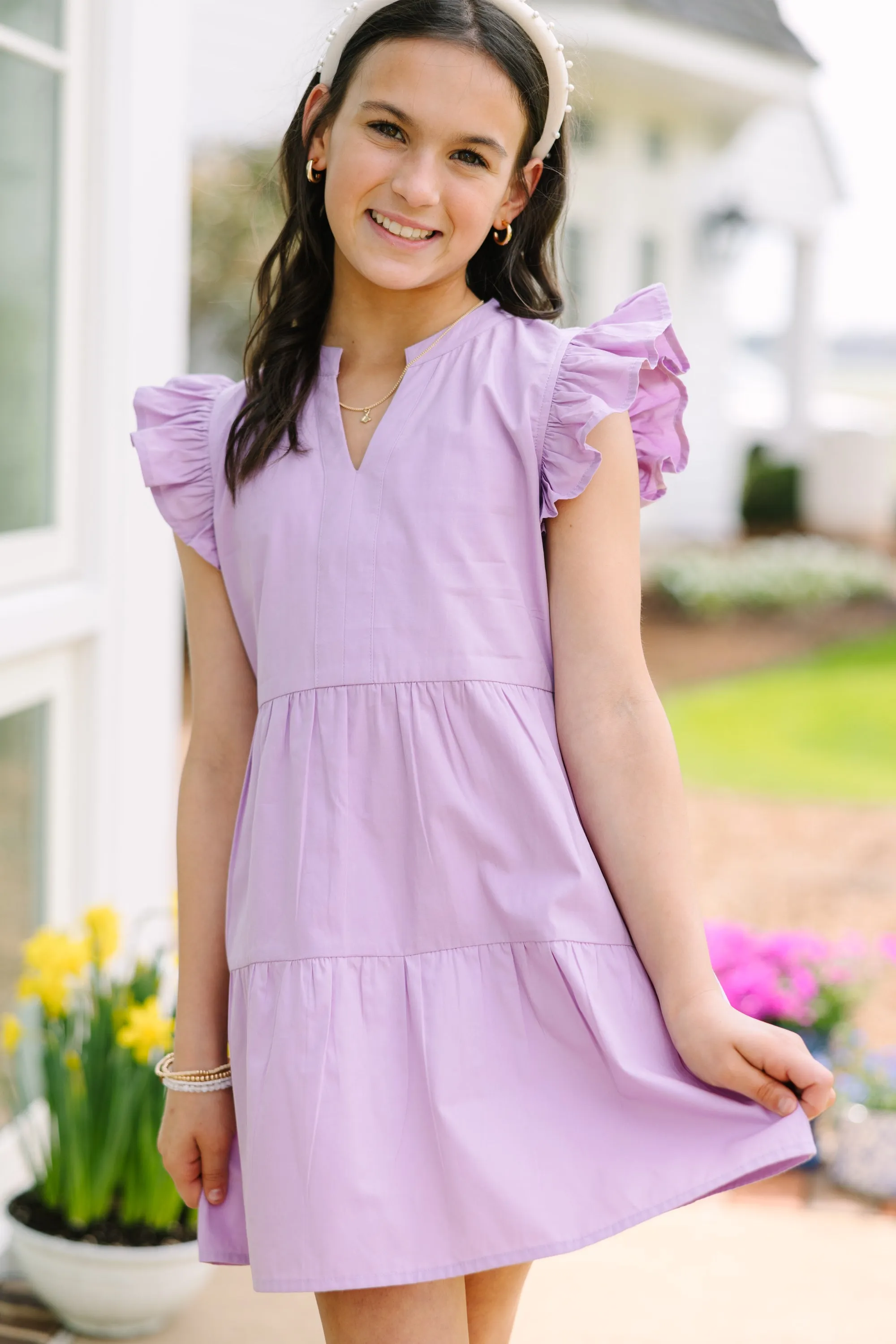 Girls: On The Move Lavender Purple Ruffled Babydoll Dress