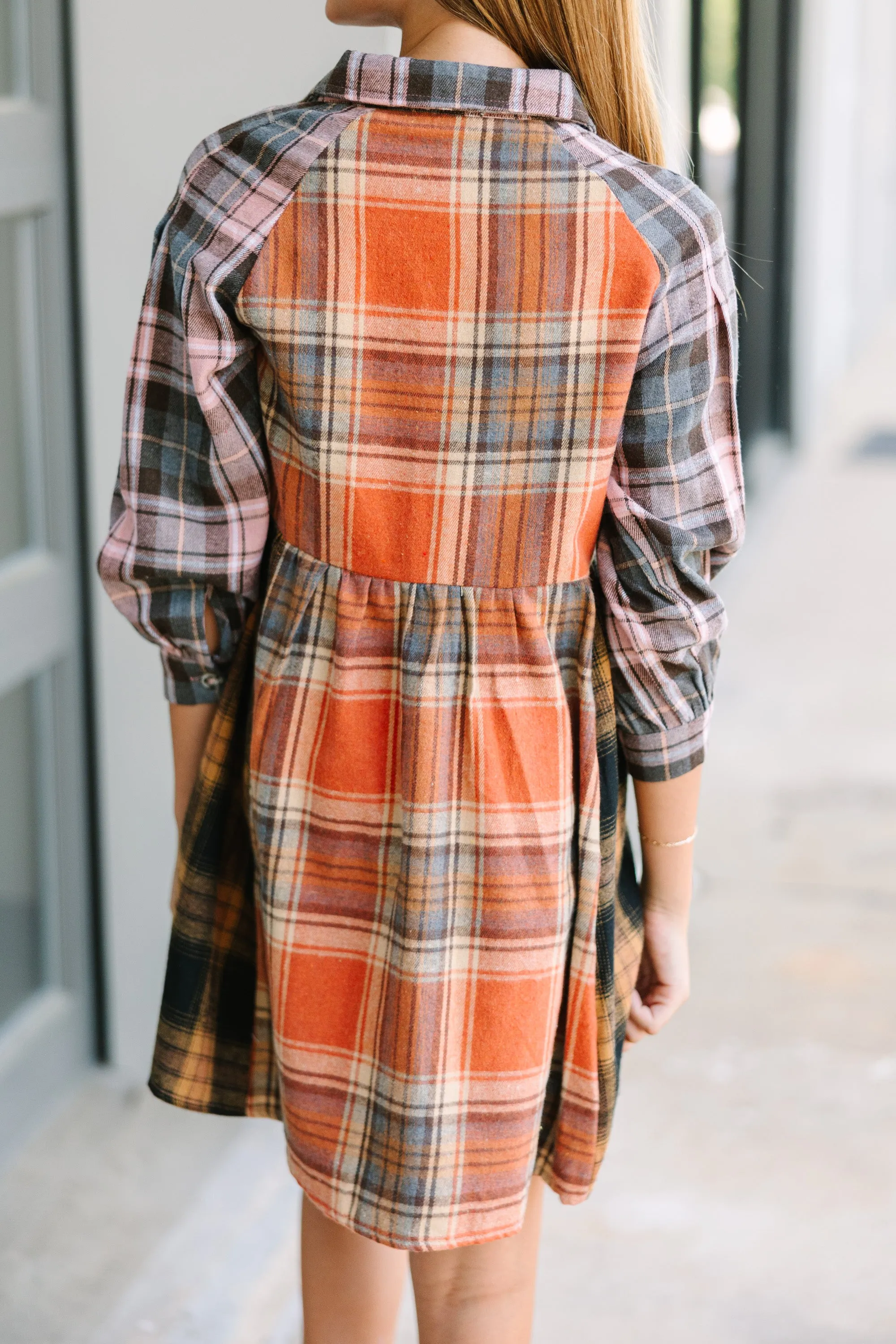 Girls: Turn You Around Orange Plaid Dress