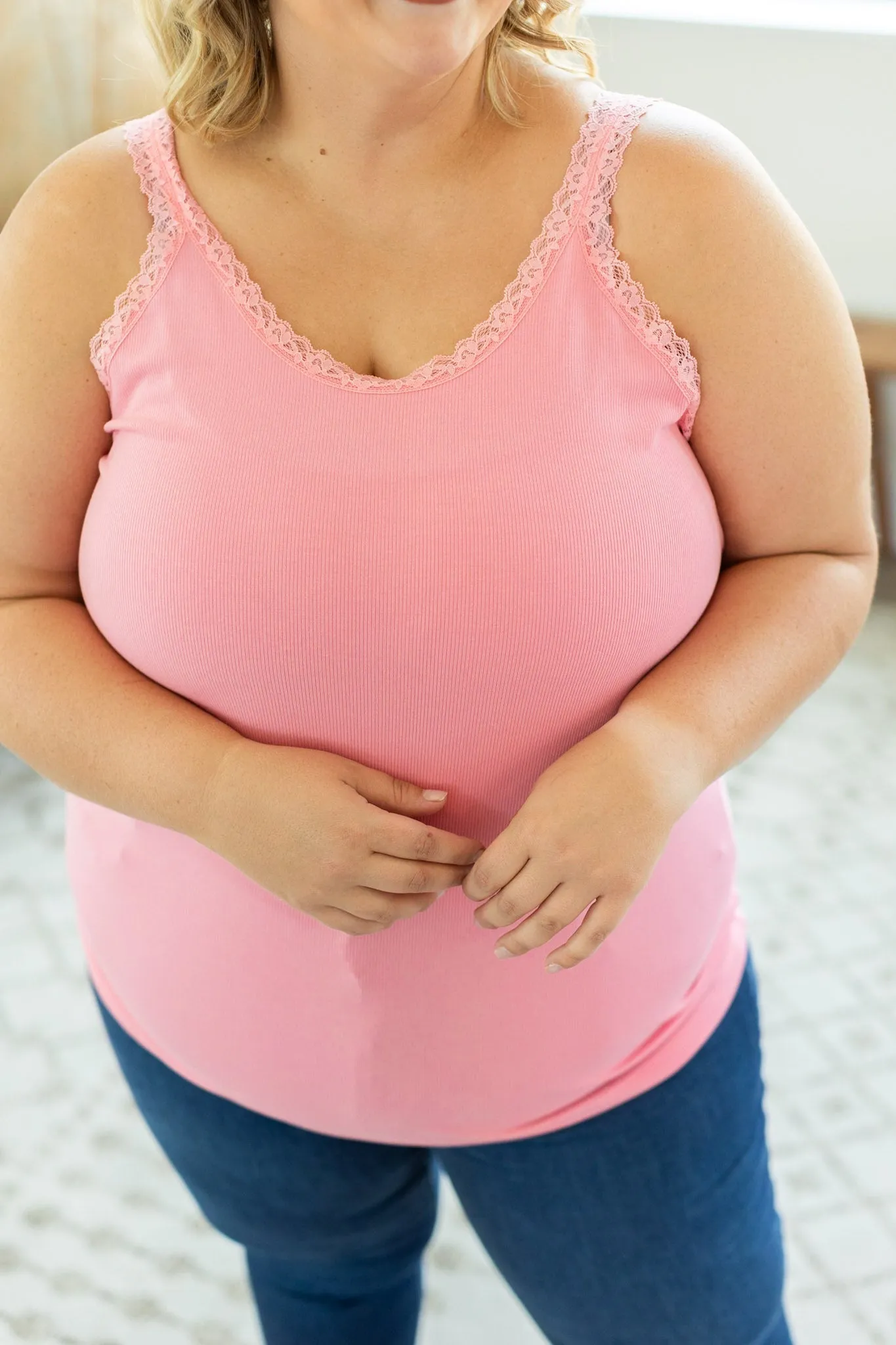 IN STOCK Lexi Lace Tank - Pink