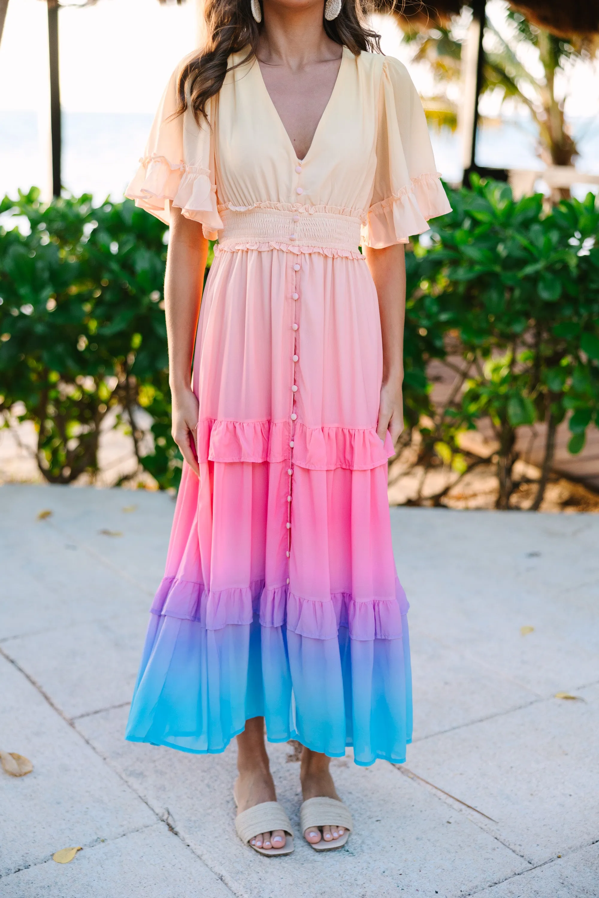 Into The Sunset Pink Ombre Midi Dress