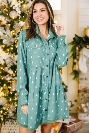 Just So You Emerald Green Christmas Tree Babydoll Dress