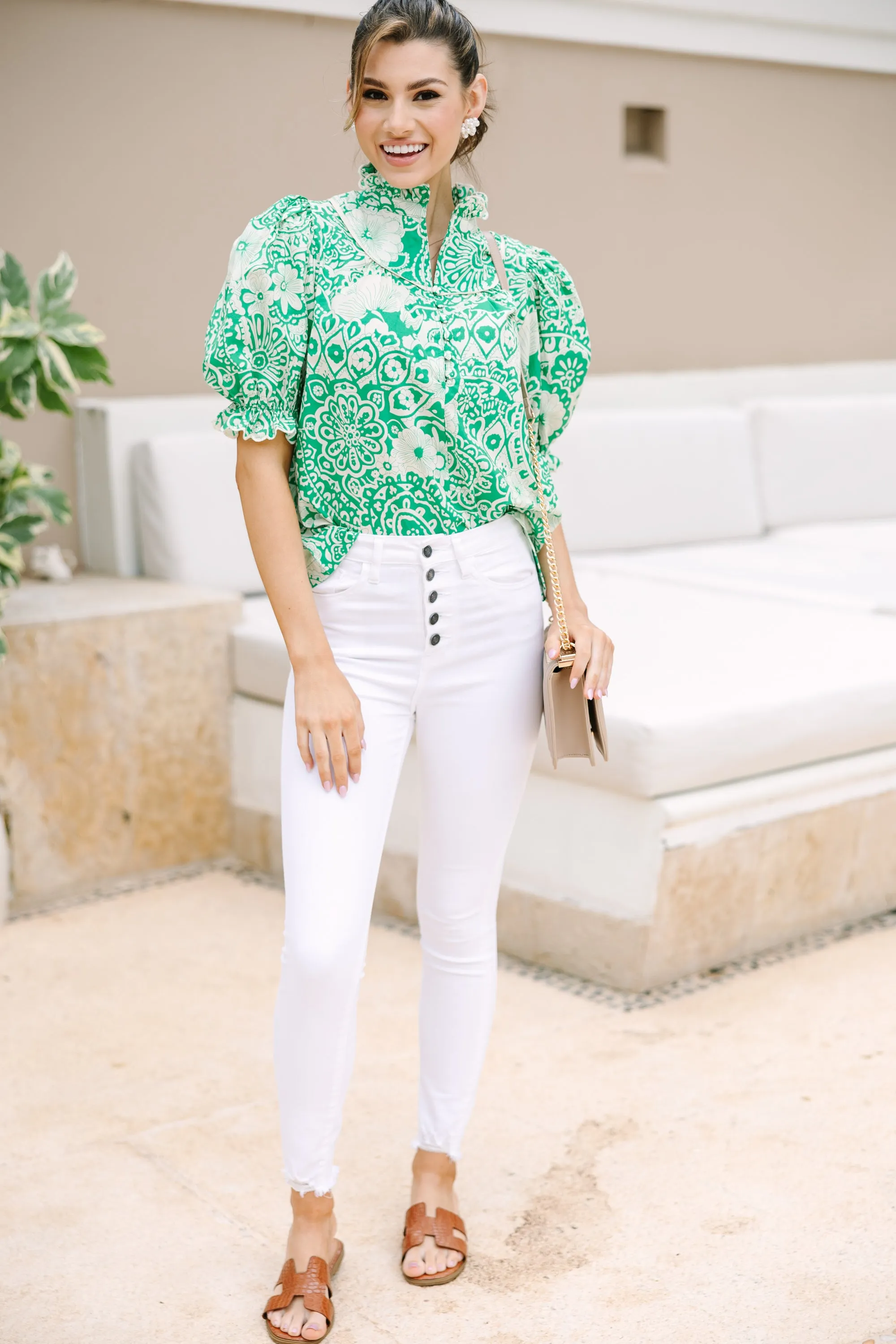 Keep It Up Green Floral Blouse