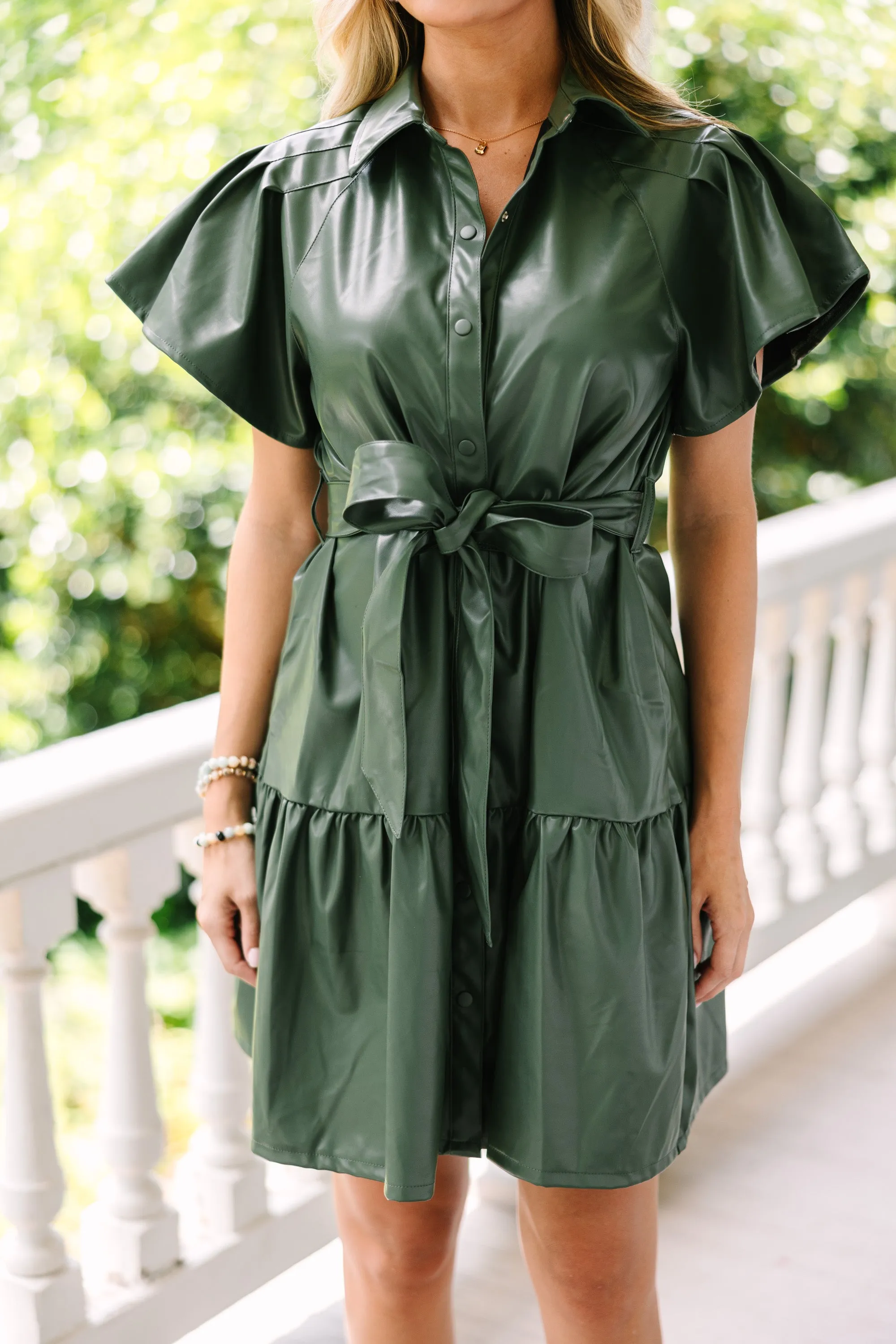 Look Of Love Olive Green Faux Leather Dress