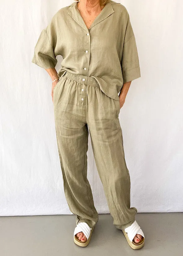 Lounge Linen Shirt - Washed Olive