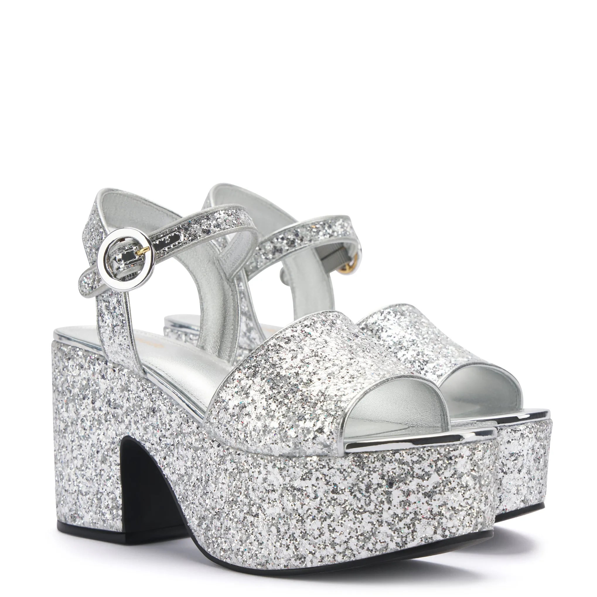 Miso Platform Strap Sandal In Silver Glitter