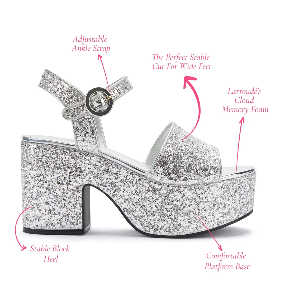 Miso Platform Strap Sandal In Silver Glitter