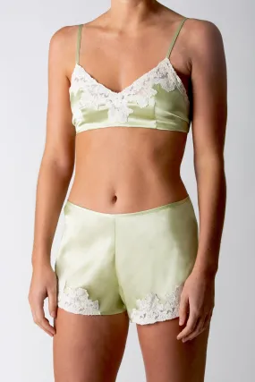 Nova Scalloped Lace Silk Shorts - Green