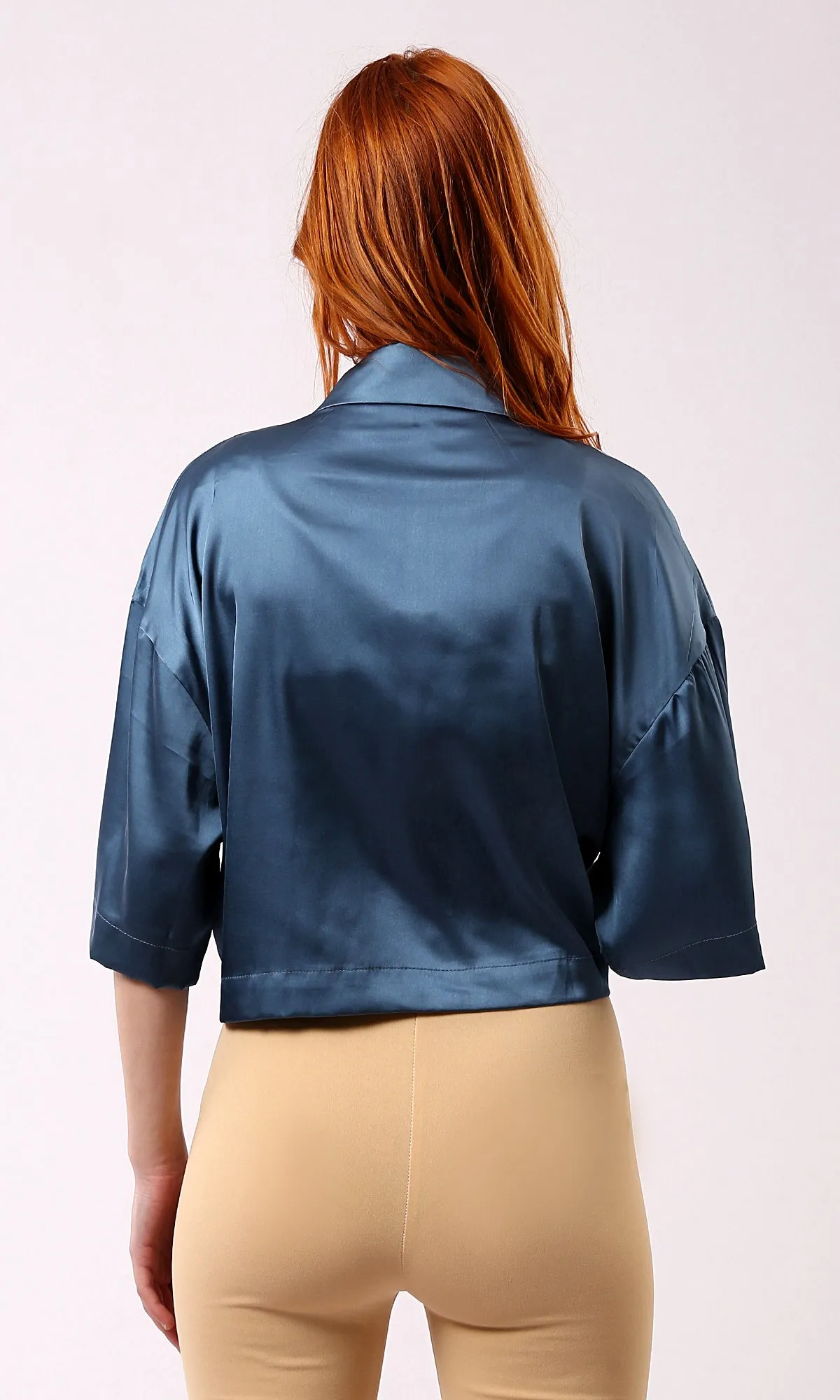 O182043 Turn Down Collar Steel Blue Shiny Shirt