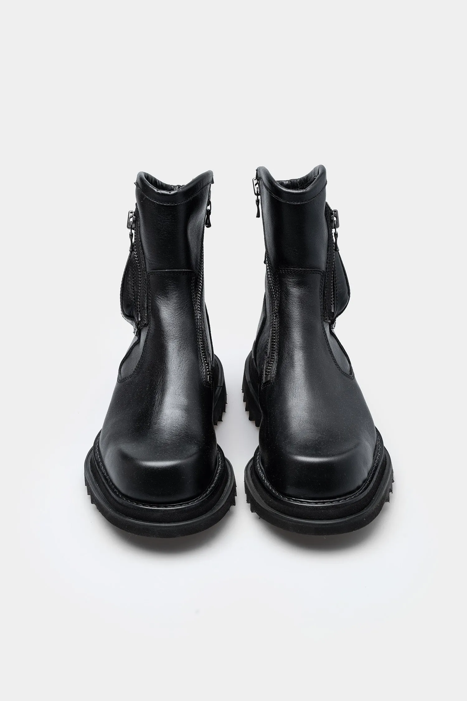 Pocket leather asymmetrical zip boots