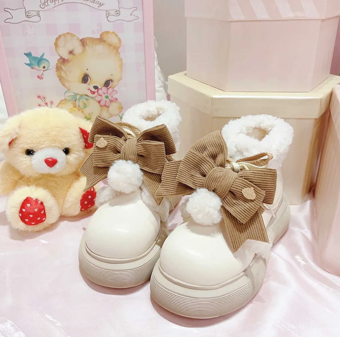 Puffy Sheep Mikko Plush Winter Beige Pink Black Brown Snow Boots