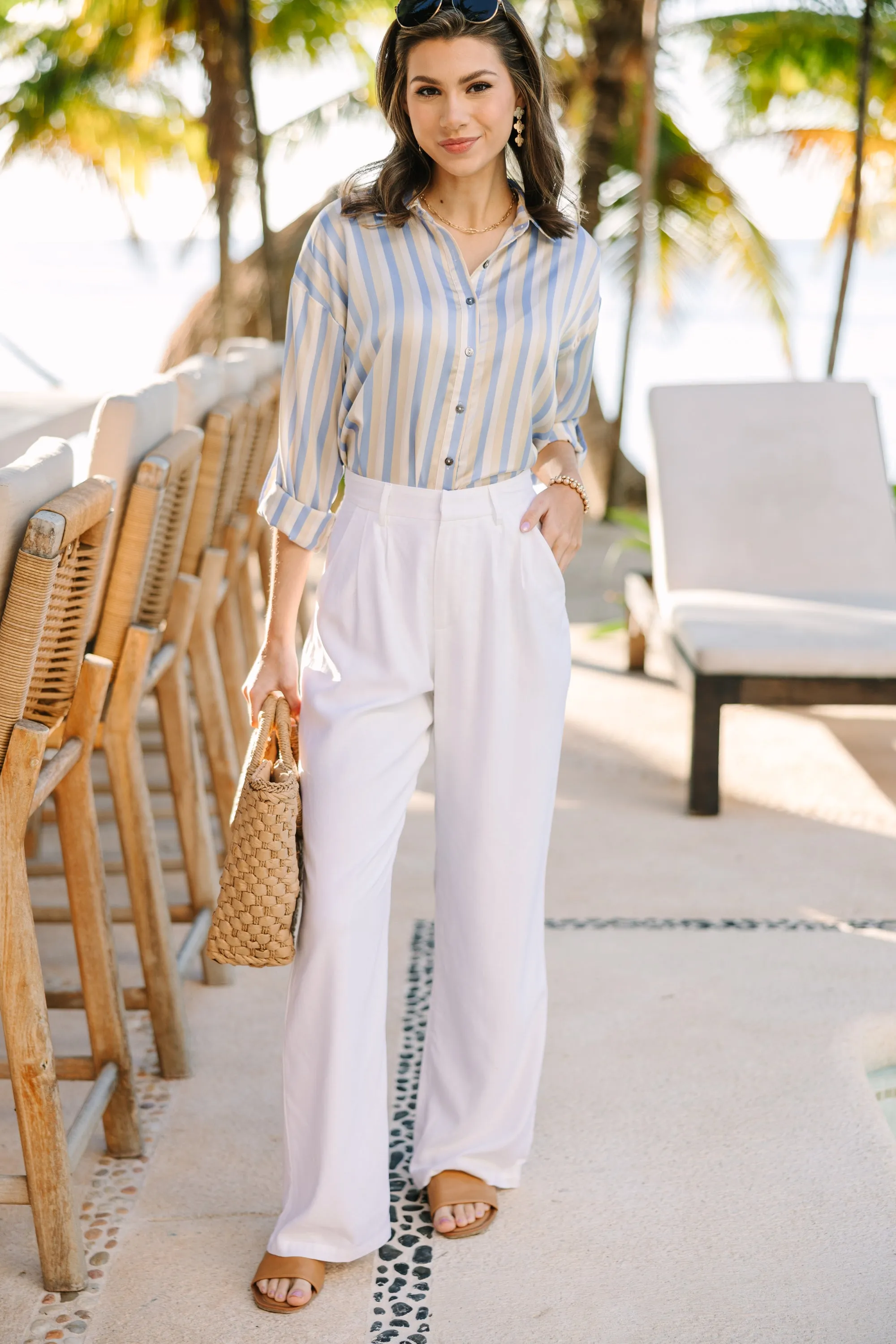 Put On A Show Chambray Blue Striped Blouse