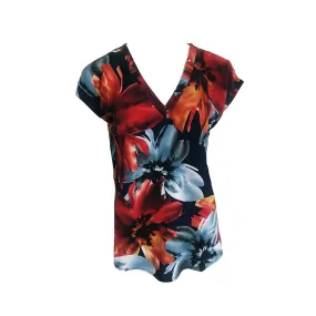 Red Floral V-Neck Blouse