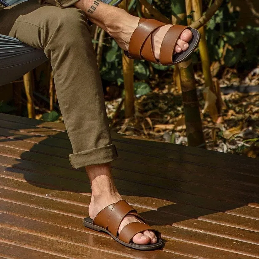 'Rimini' vegan leather men's sandal by Vincente Verde - cognac