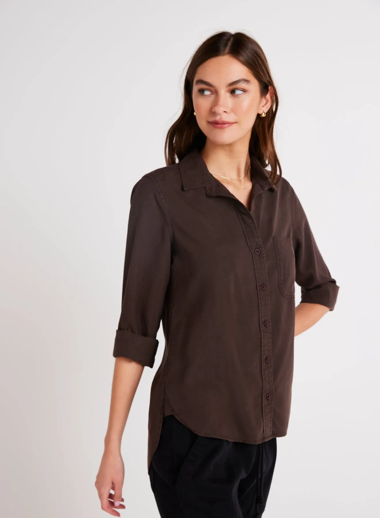 Shirt Tail Button Down - Chestnut Brown