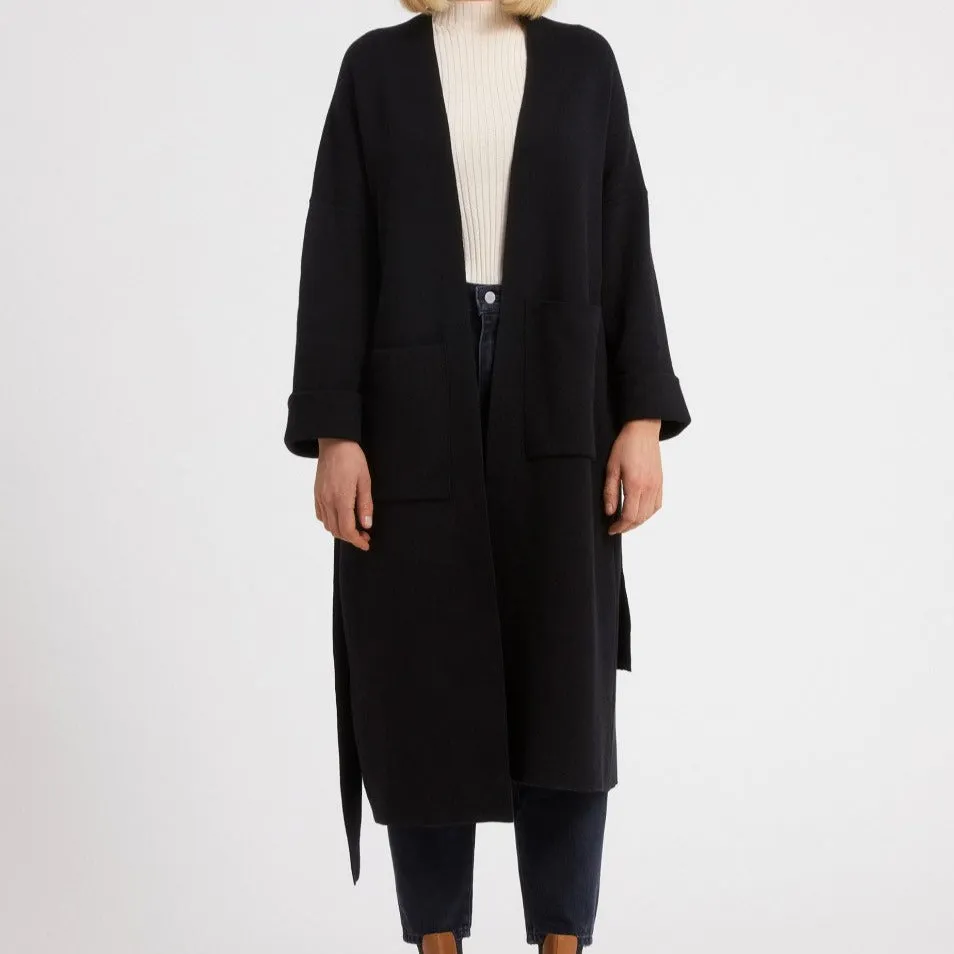 SINOURAA Black Long Cardigan in Tencel Cotton Mix