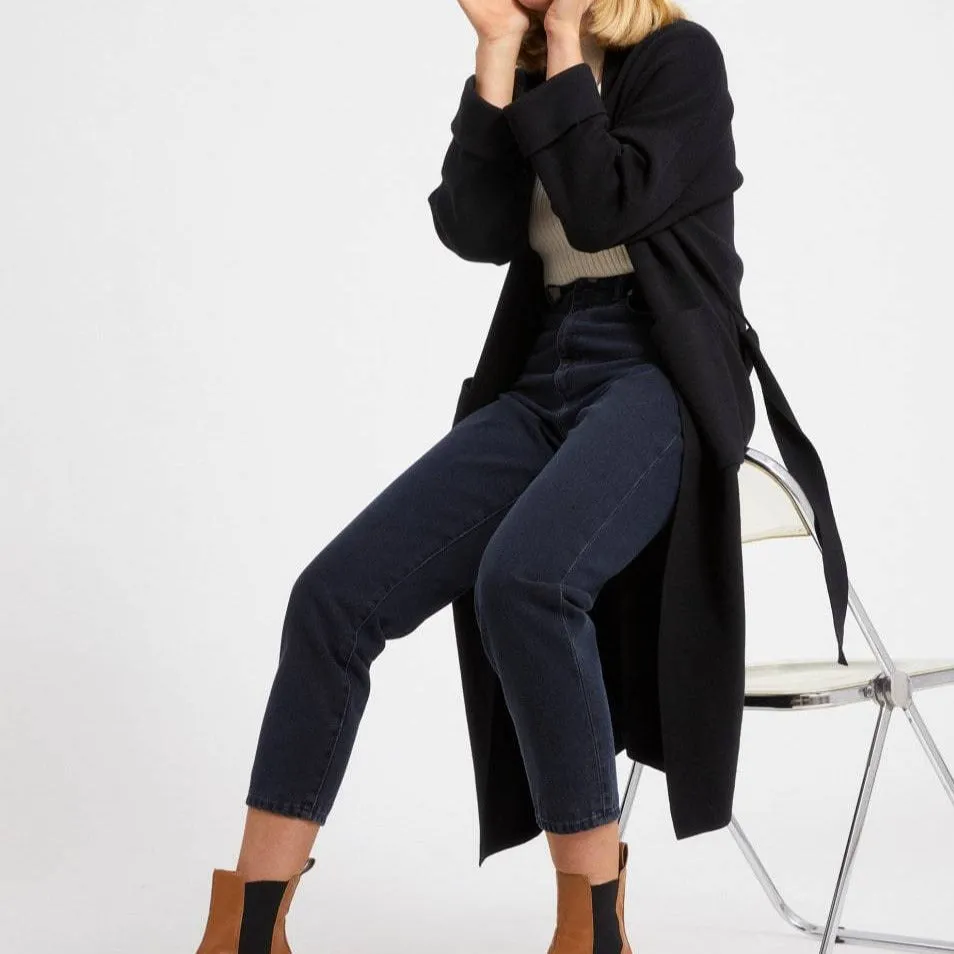 SINOURAA Black Long Cardigan in Tencel Cotton Mix