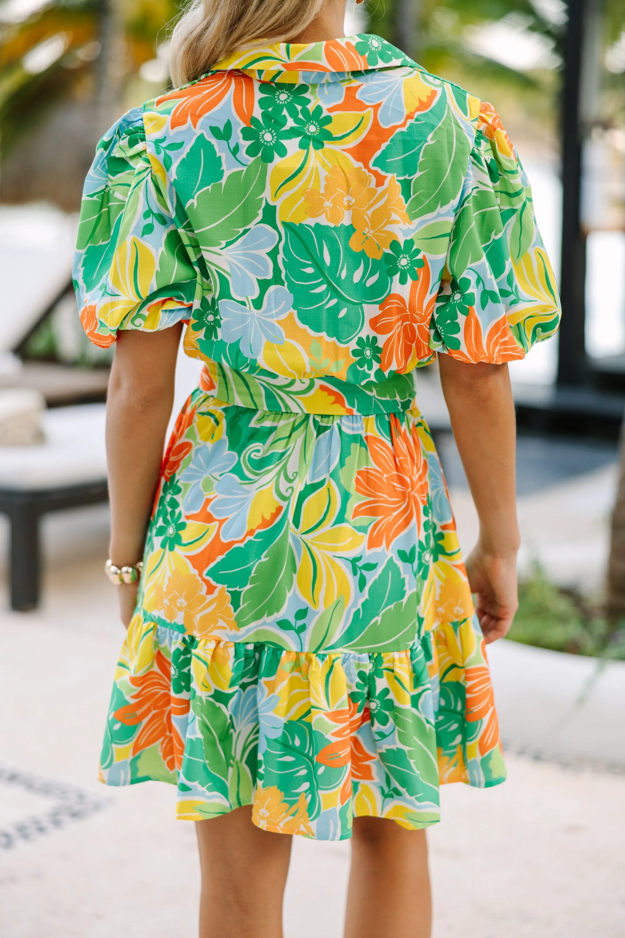 Sunny Days Ahead Green Floral Babydoll Dress