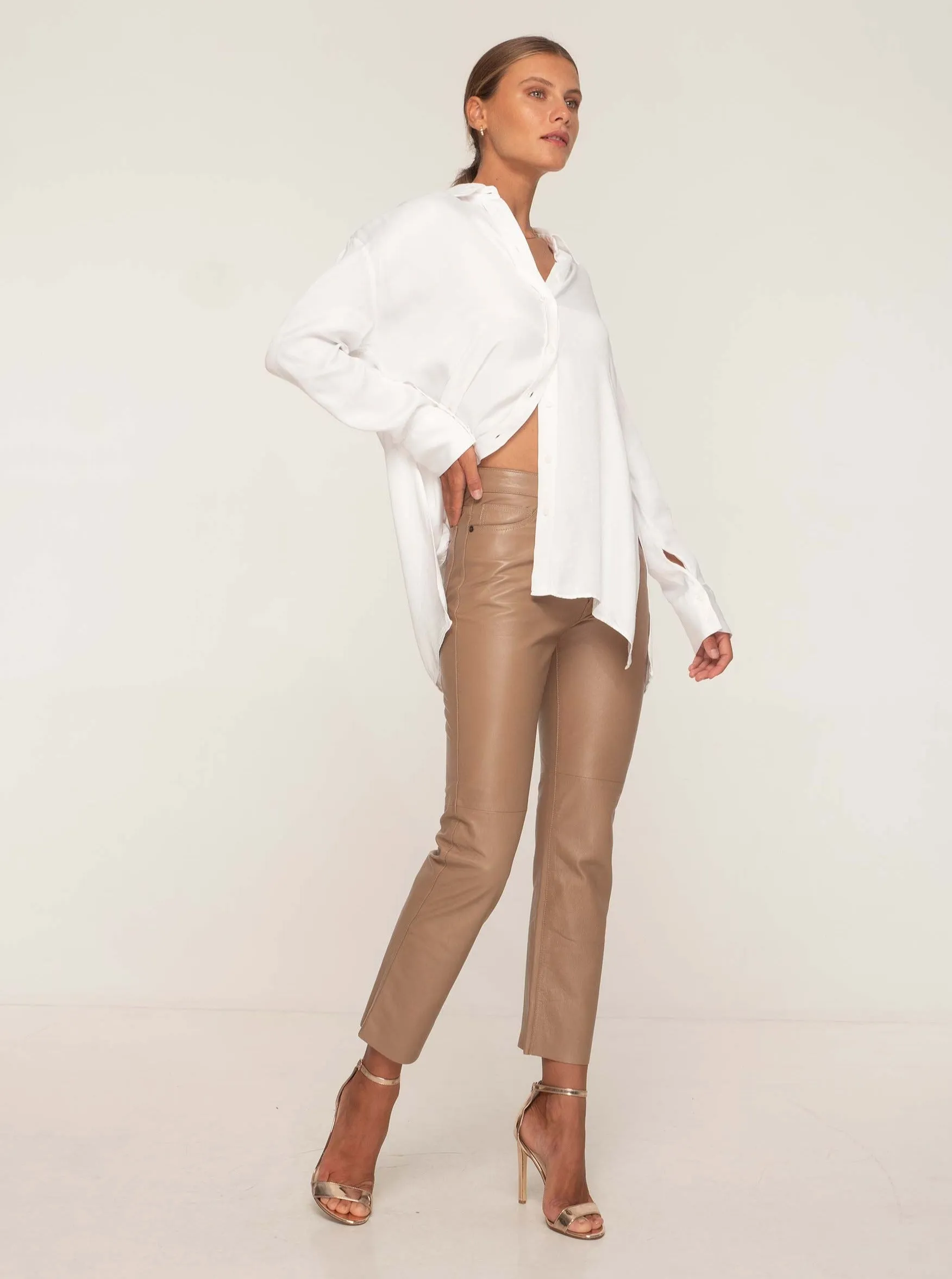 TATE LEATHER PANT - SESAME