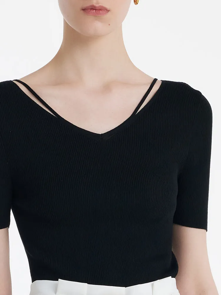 Tencel-Silk Blend Cut-out Neck Women Knitted Top