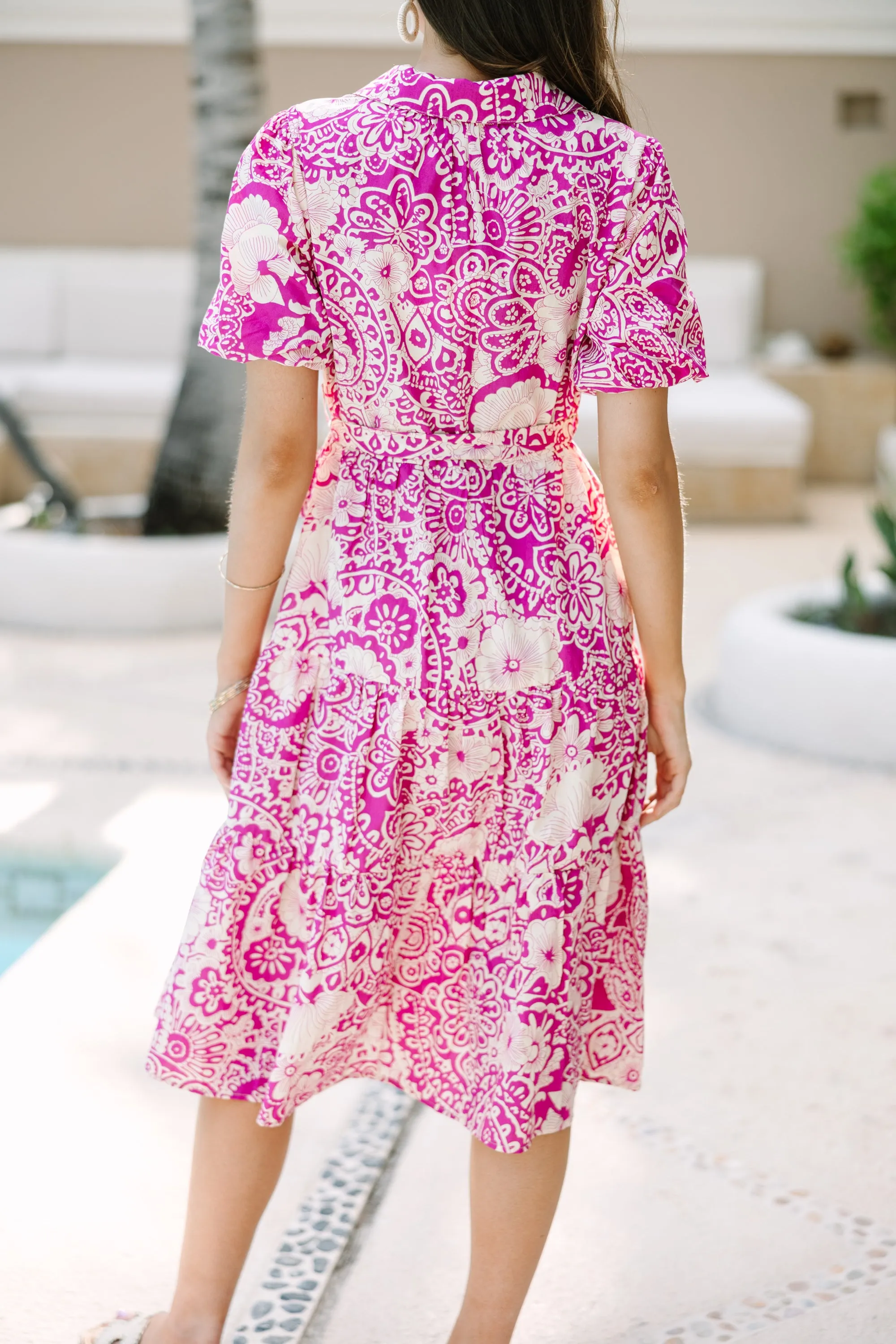 There You Go Magenta Pink Floral Midi Dress