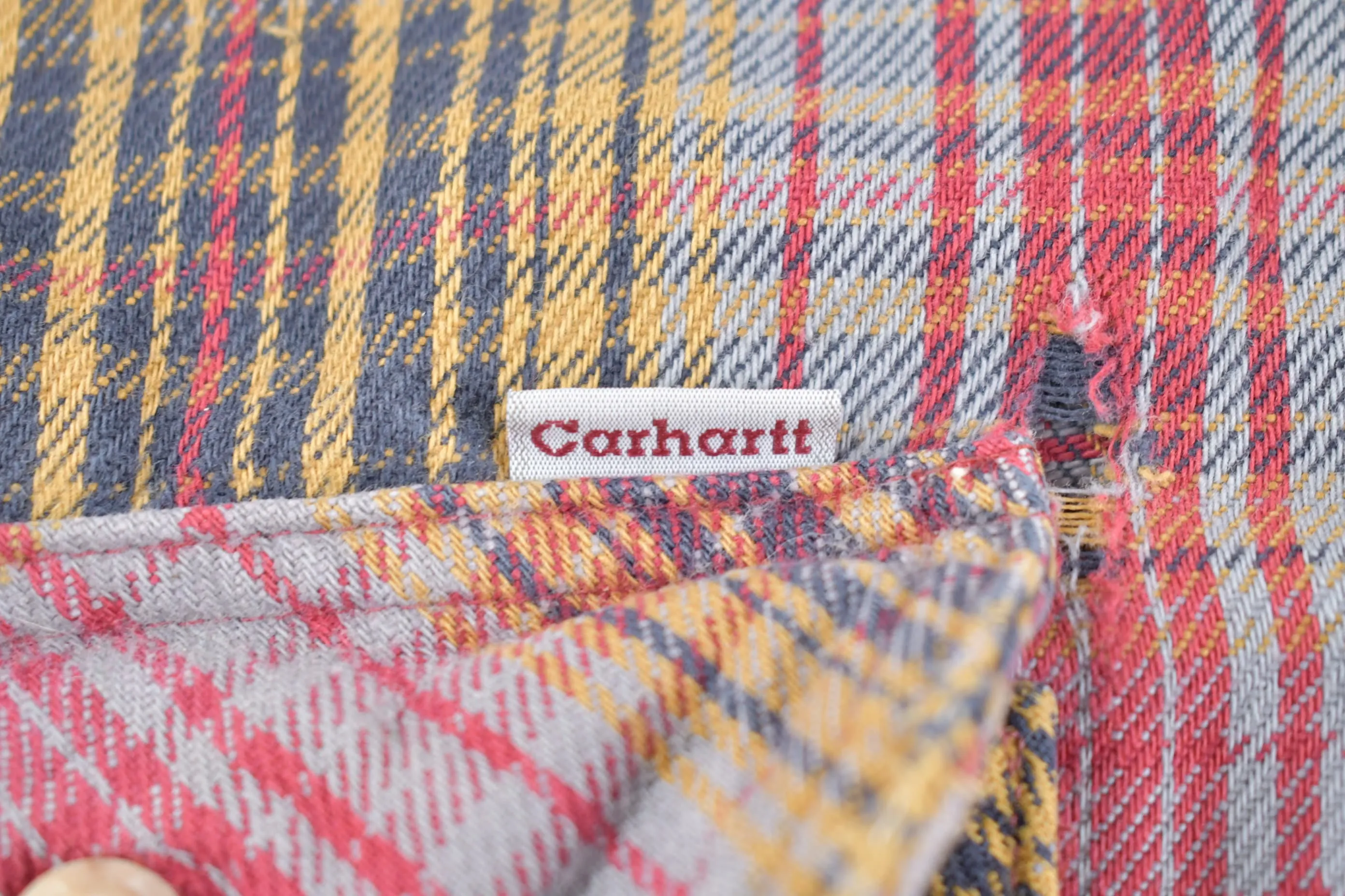 Vintage 1990s Carhartt Rugged Wear Button Up Shirt / Distressed / 1990s Button Up / Flannel / Casual Wear / Workwear / Plaid Button Up