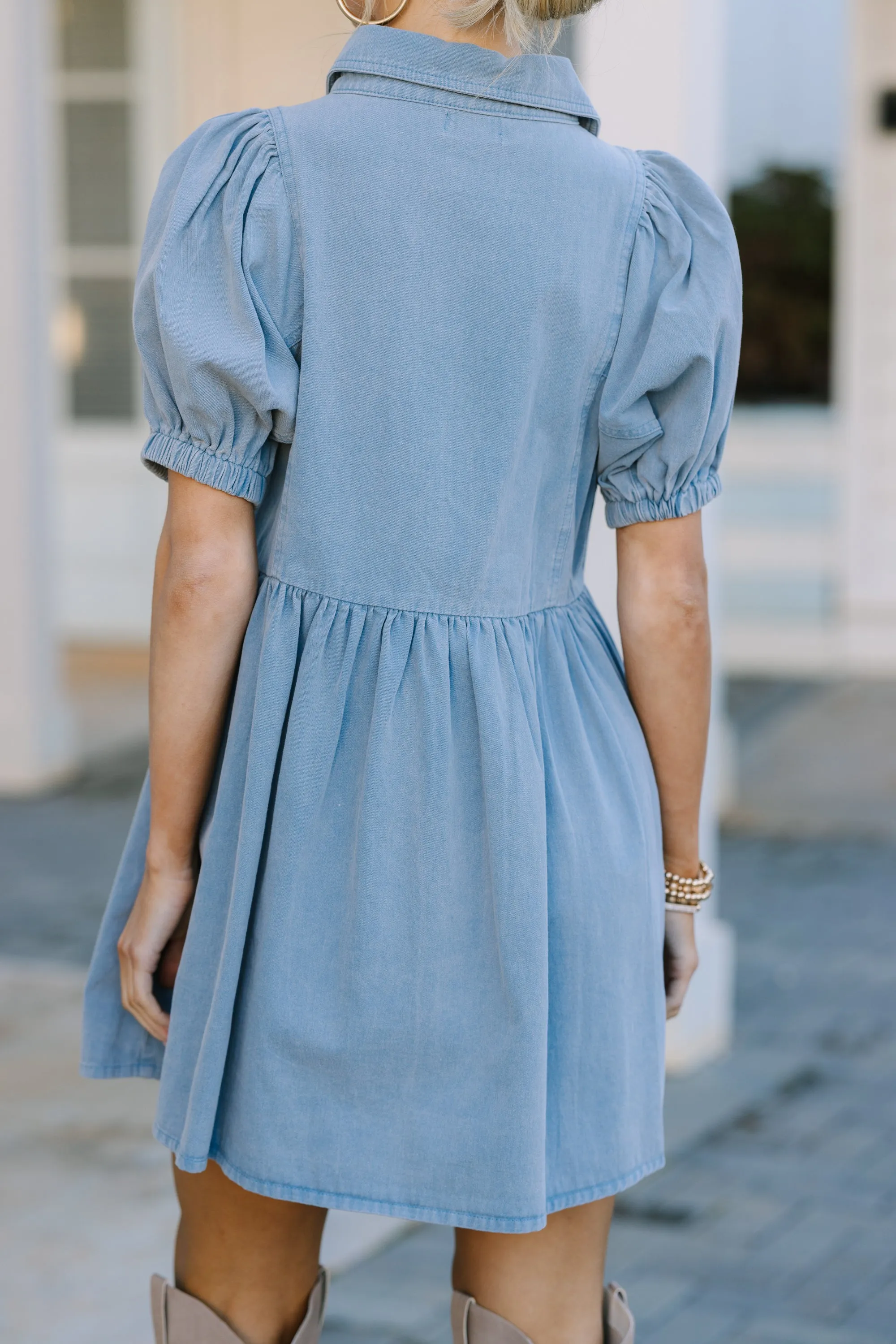 Well Known Light Blue Denim Babydoll Dress