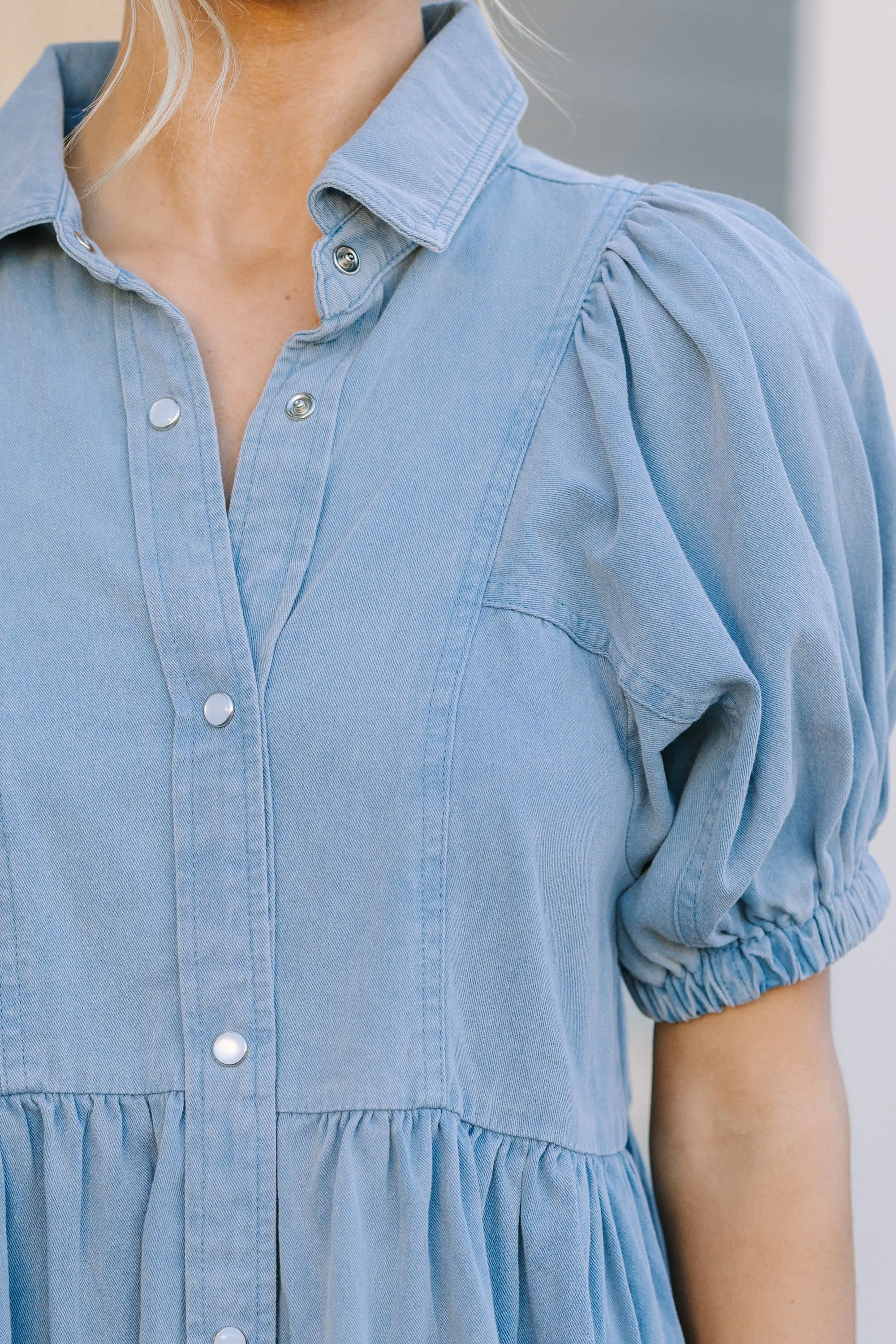 Well Known Light Blue Denim Babydoll Dress