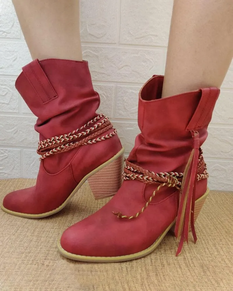 Women's Casual Daily Slip On Chunky Heel Boots