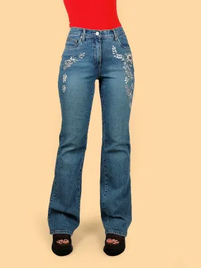 Y2K Style Madeleine Embroidered Jeans - Size M (36/UK 10) - Trendy Vintage-Inspired Denim